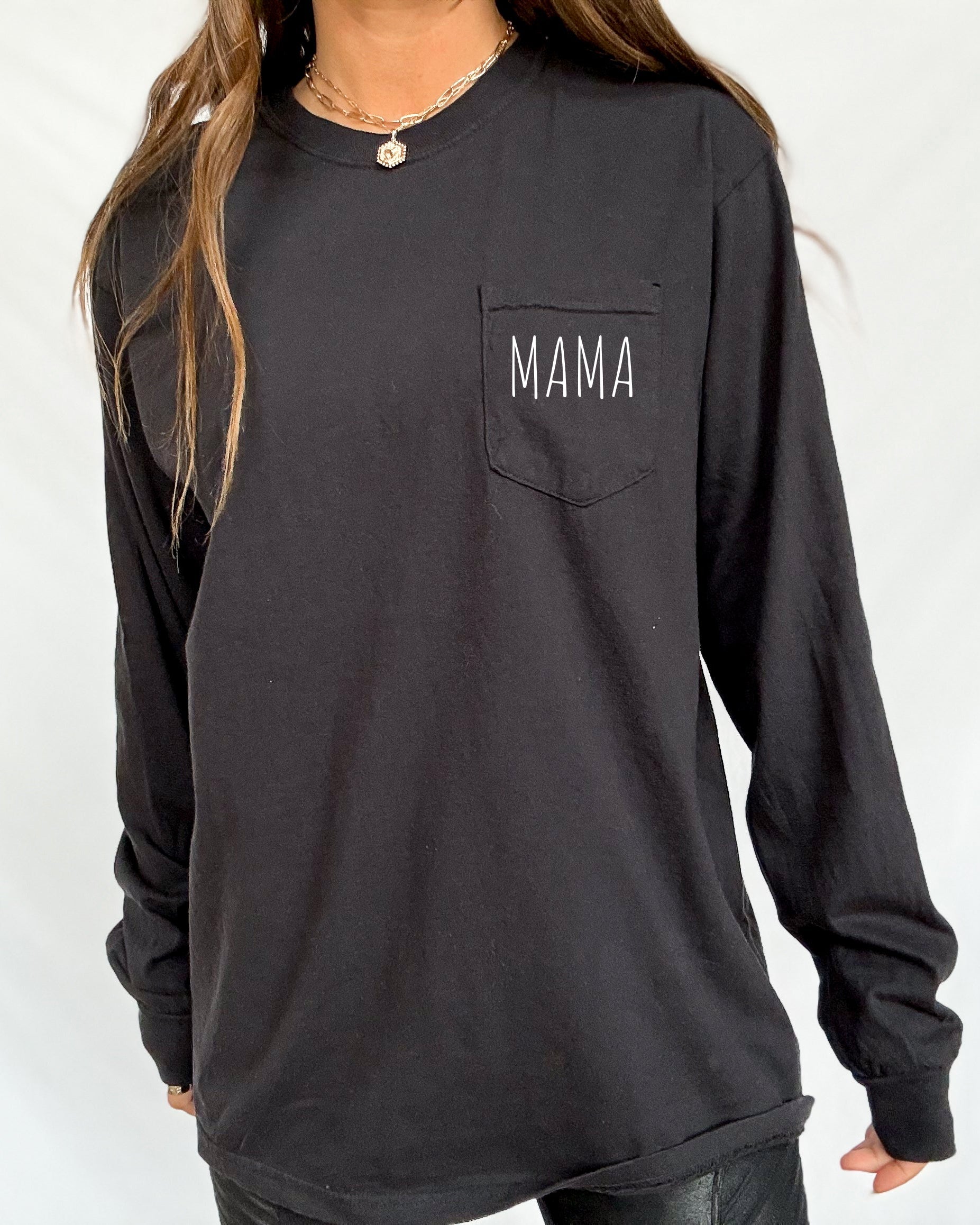 Comfort Colors Mama Pocket Long Sleeve Shirt (Cute)