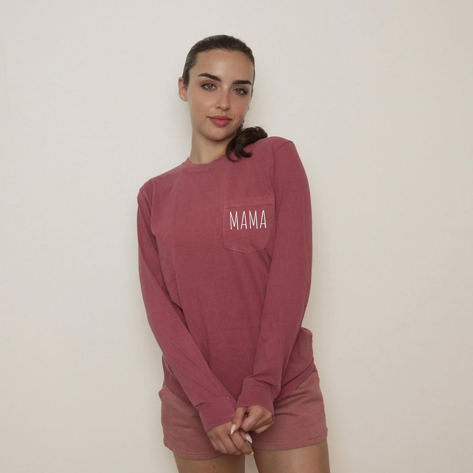 Comfort Colors Mama Pocket Long Sleeve Shirt (Cute)