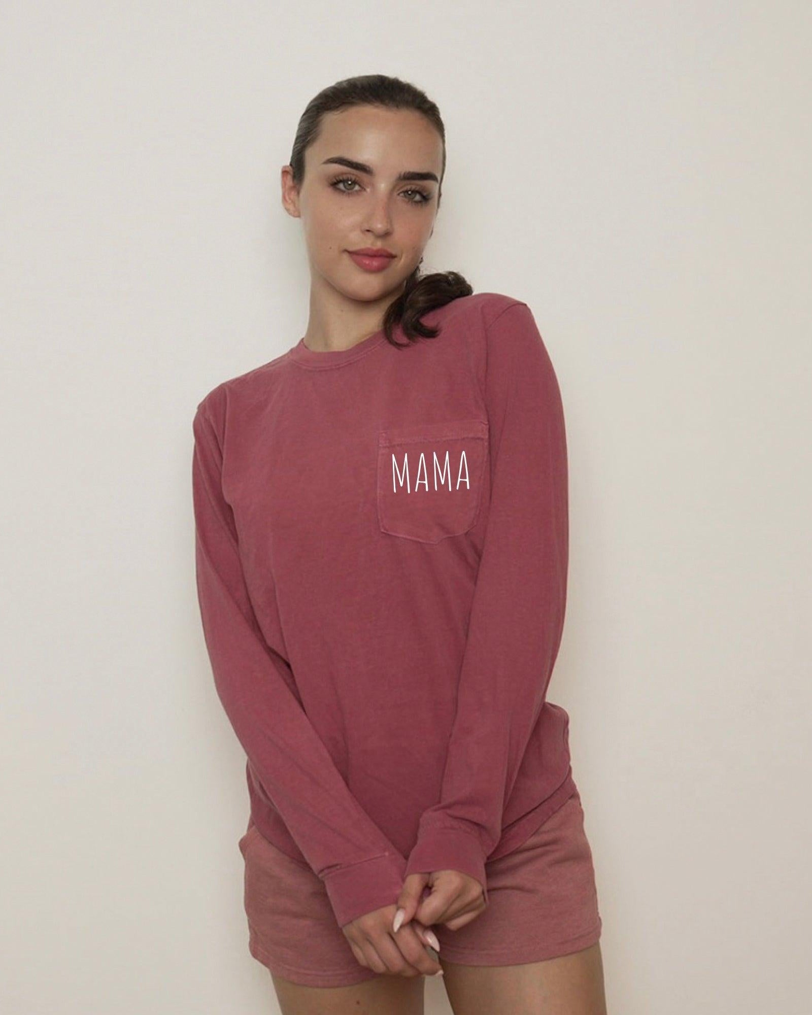 Comfort Colors Mama Pocket Long Sleeve Shirt (Cute)