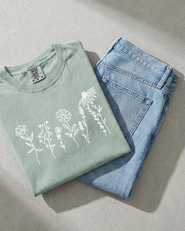 Wildflowers Botanical Plant Garment-Dyed T-Shirt, Nature Gift for Women