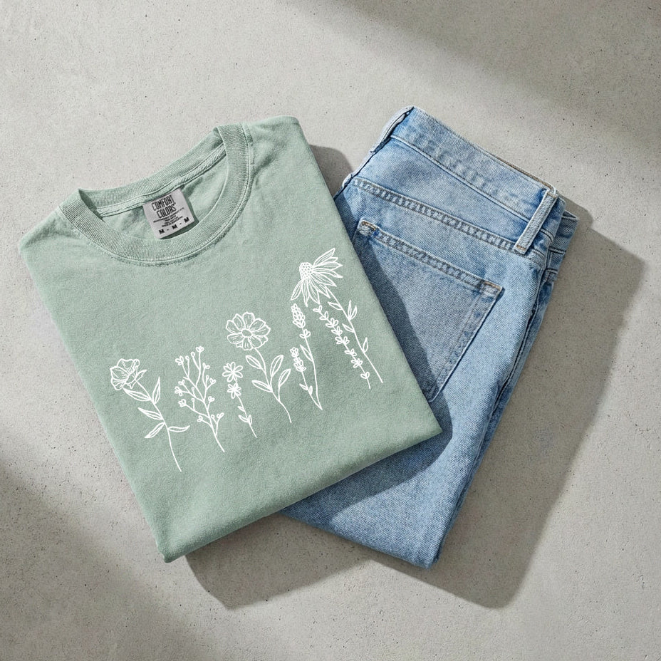 Wildflowers Botanical Plant Nature Garment Dyed T Shirt