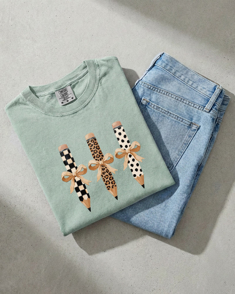 Teacher Pencils Plaid Dot Leopard Comfort Colors Garment-Dyed T-Shirt