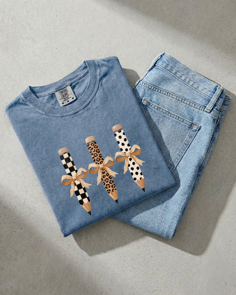 Teacher Pencils Plaid Dot Leopard Comfort Colors Garment-Dyed T-Shirt