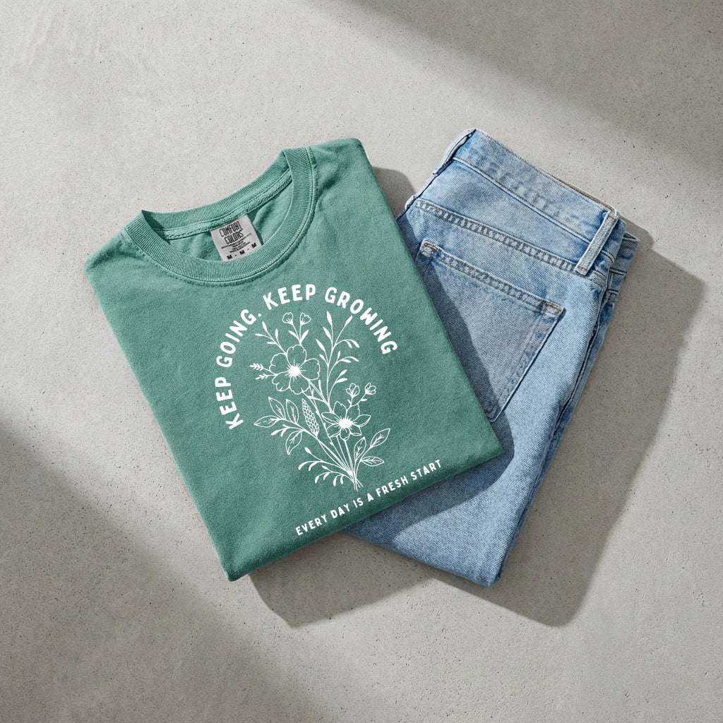 Keep growing Inspirational Christian Botanical Plant Nature Garment Dyed T Shirt