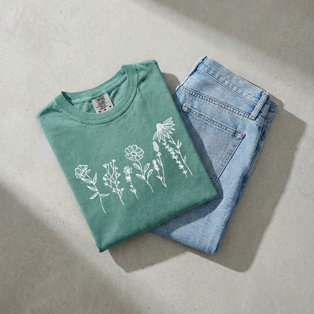 Wildflowers Botanical Plant Nature Garment Dyed T Shirt