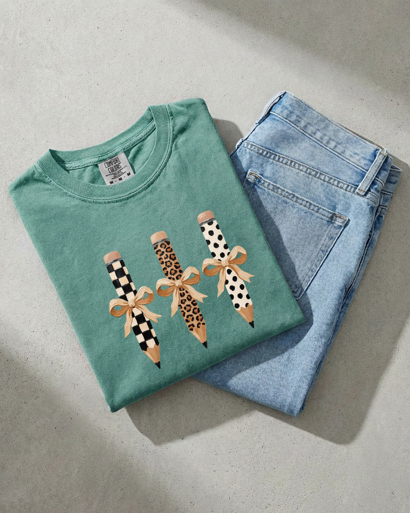 Teacher Pencils Plaid Dot Leopard Comfort Colors Garment-Dyed T-Shirt