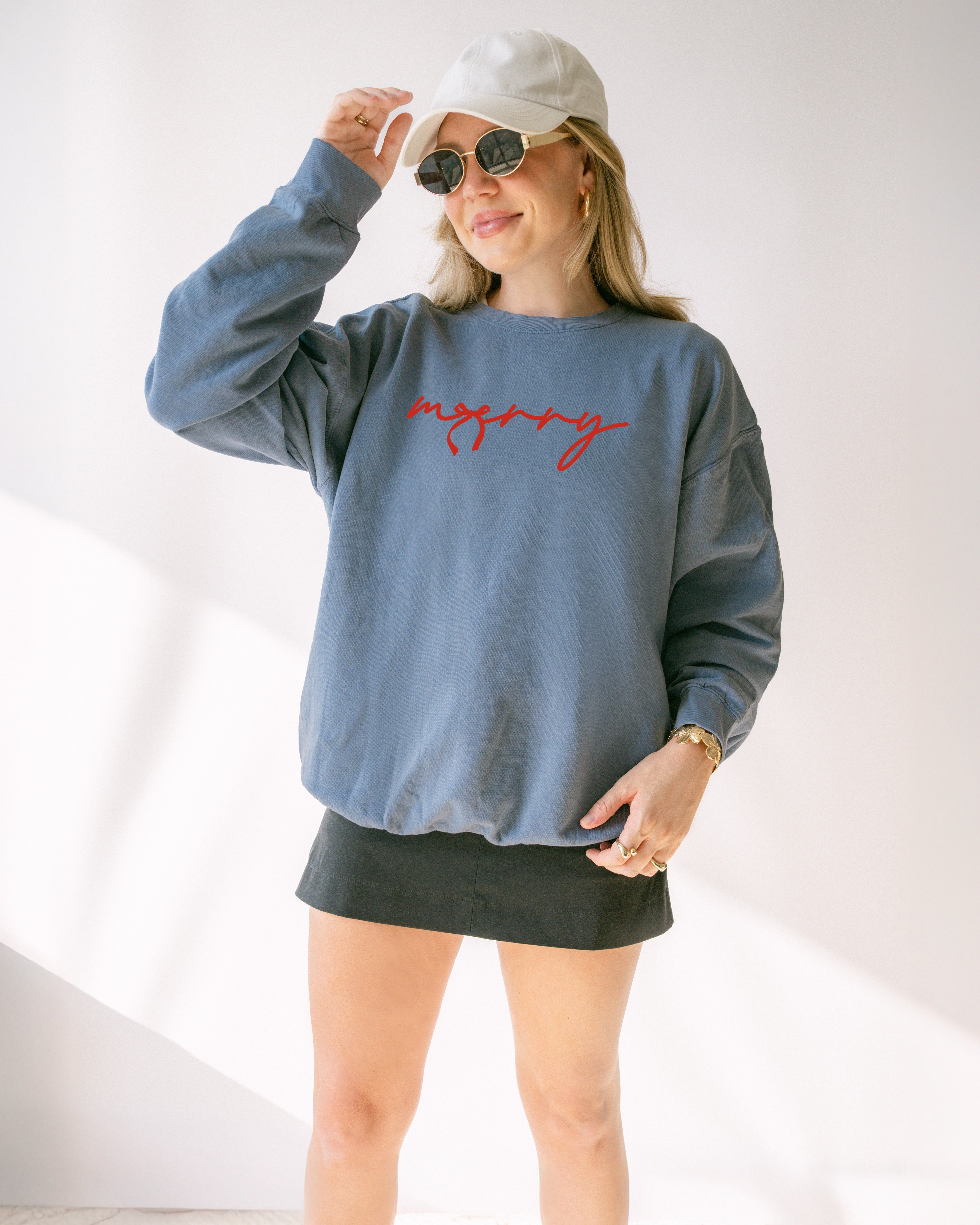 Merry Red Ribbon Christmas Merry Christmas Holiday Winter Fall Inspirational Garment Dyed Comfort Colors Sweatshirt