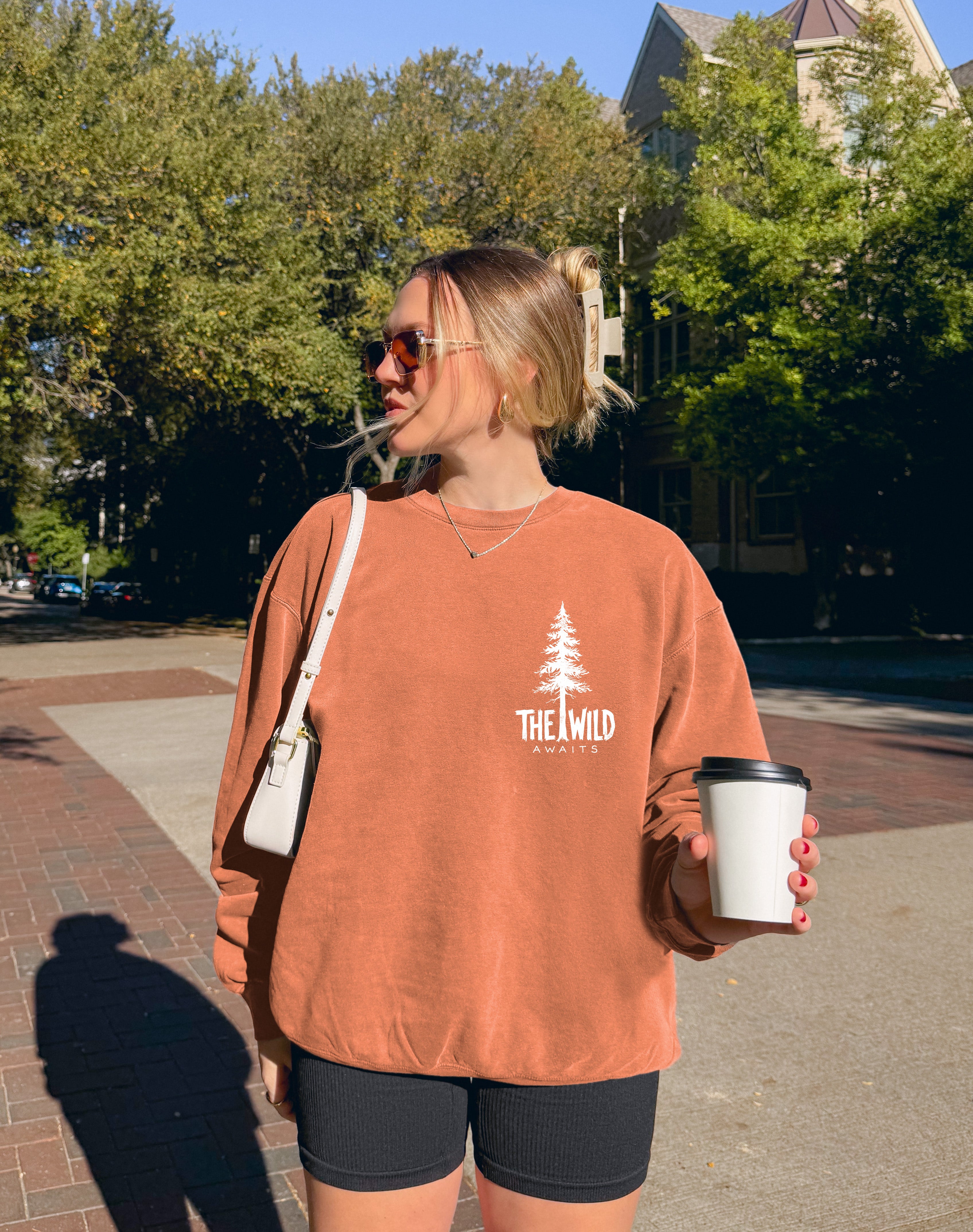 The Wild Awaits Mountain Nature Comfort Colors Garment-Dyed 100% Cotton Lightweight Sweatshirt – Camping & Hiking Outdoor Graphic