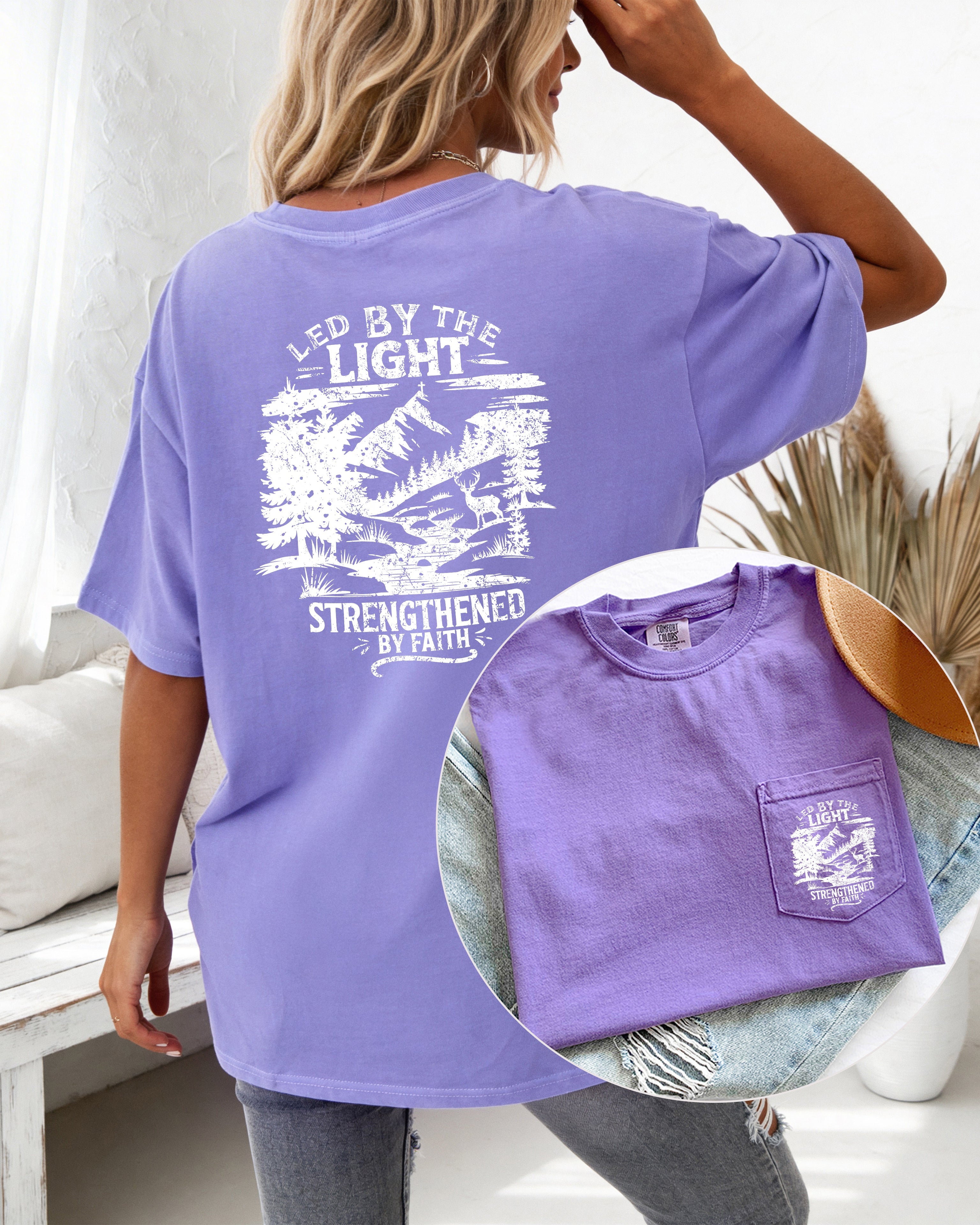 Led by Light Faith Christian Comfort Colors Pocket T Shirt