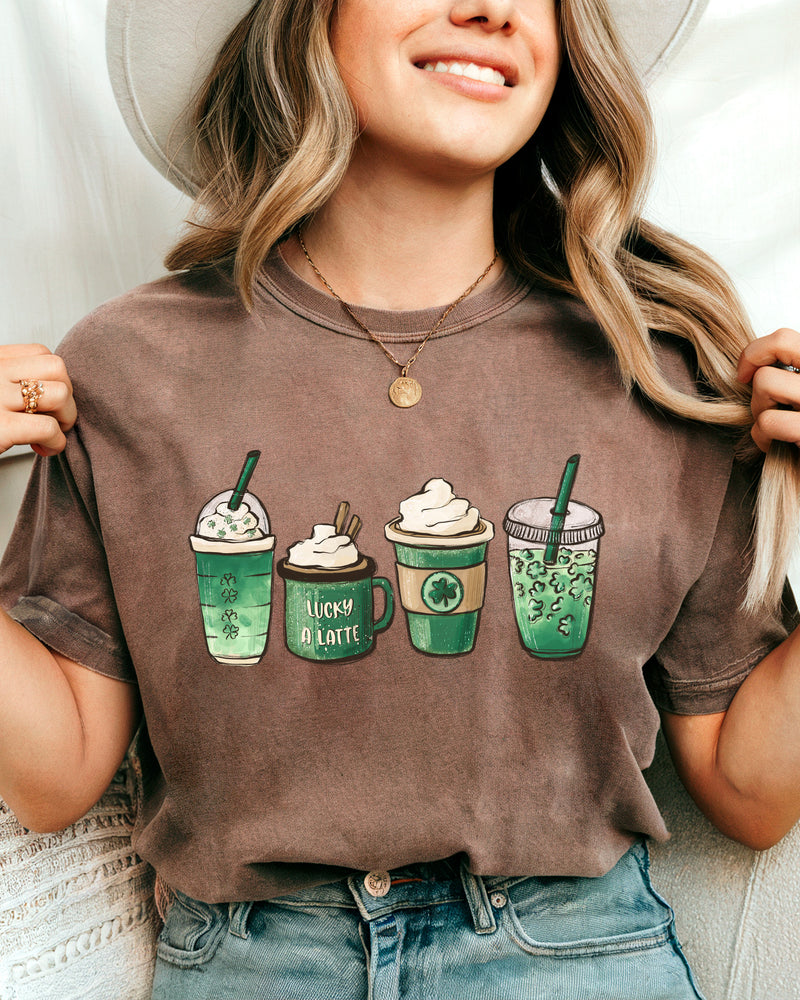 St. Patrick's day Lucky Latte Shamrock Matcha Coffee Comfort Colors T Shirt