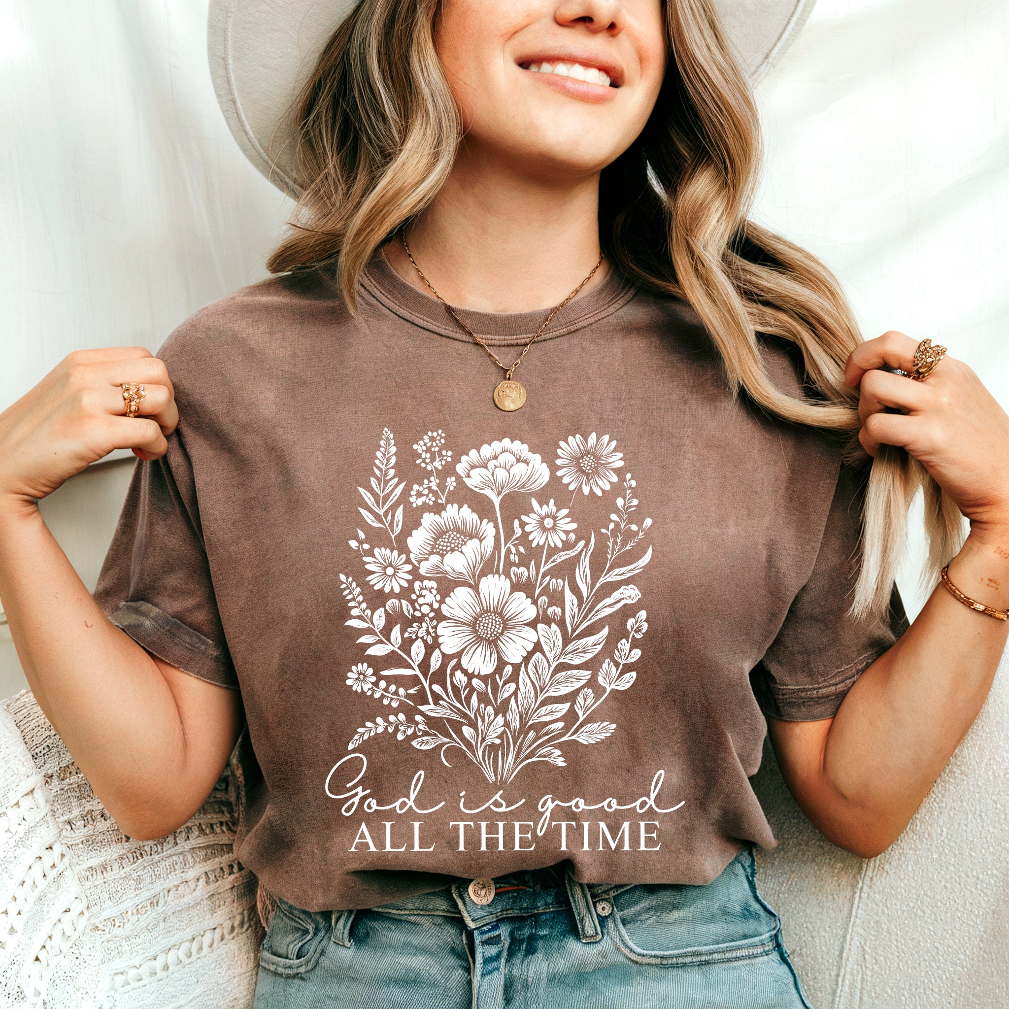 God is good all the time Flower Botanical Comfort Colors T Shirt