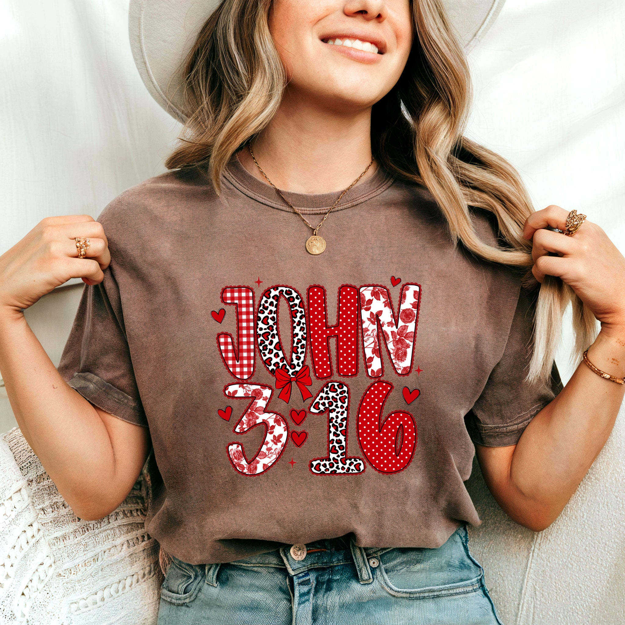 John 3:16 Christian Comfort Colors Garment Dyed T Shirt - Biblical Faith Graphic Tee (Valentine's day, Easter..)