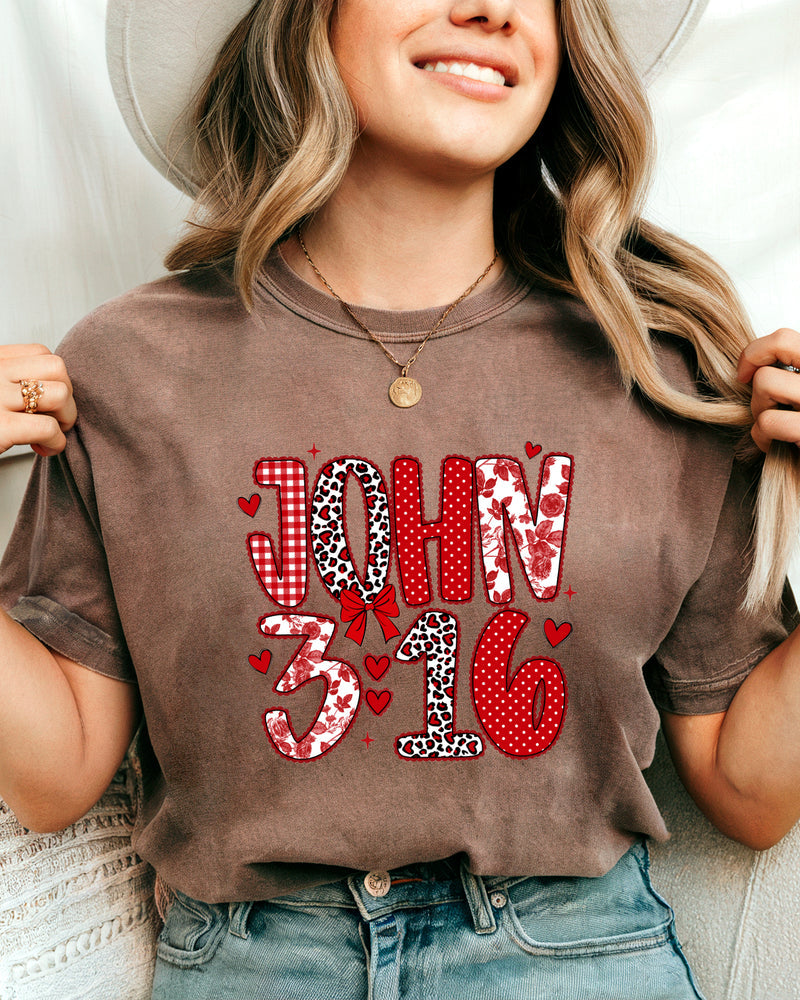 John 3:16 Christian Comfort Colors Garment Dyed T Shirt - Biblical Faith Graphic Tee (Valentine's day, Easter..)