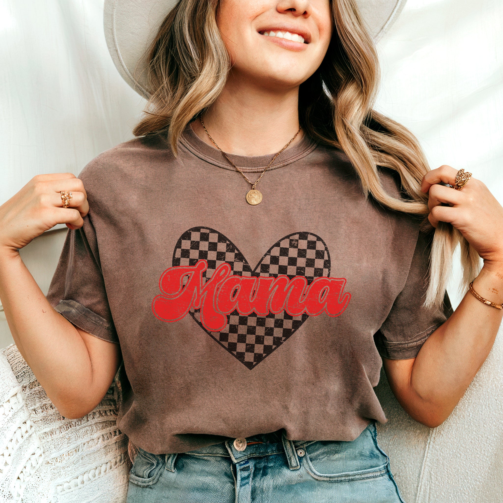 Mama Love Comfort Colors T Shirt (Checkered)