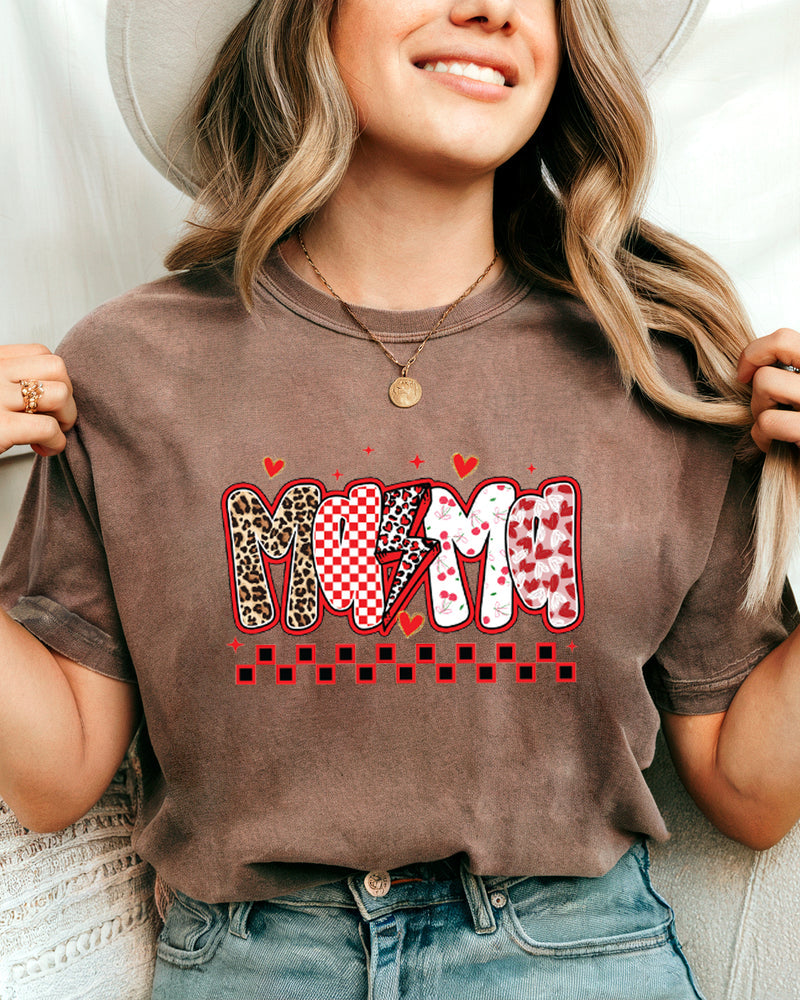 Mama Leopard Checkered Comfort Colors T Shirt