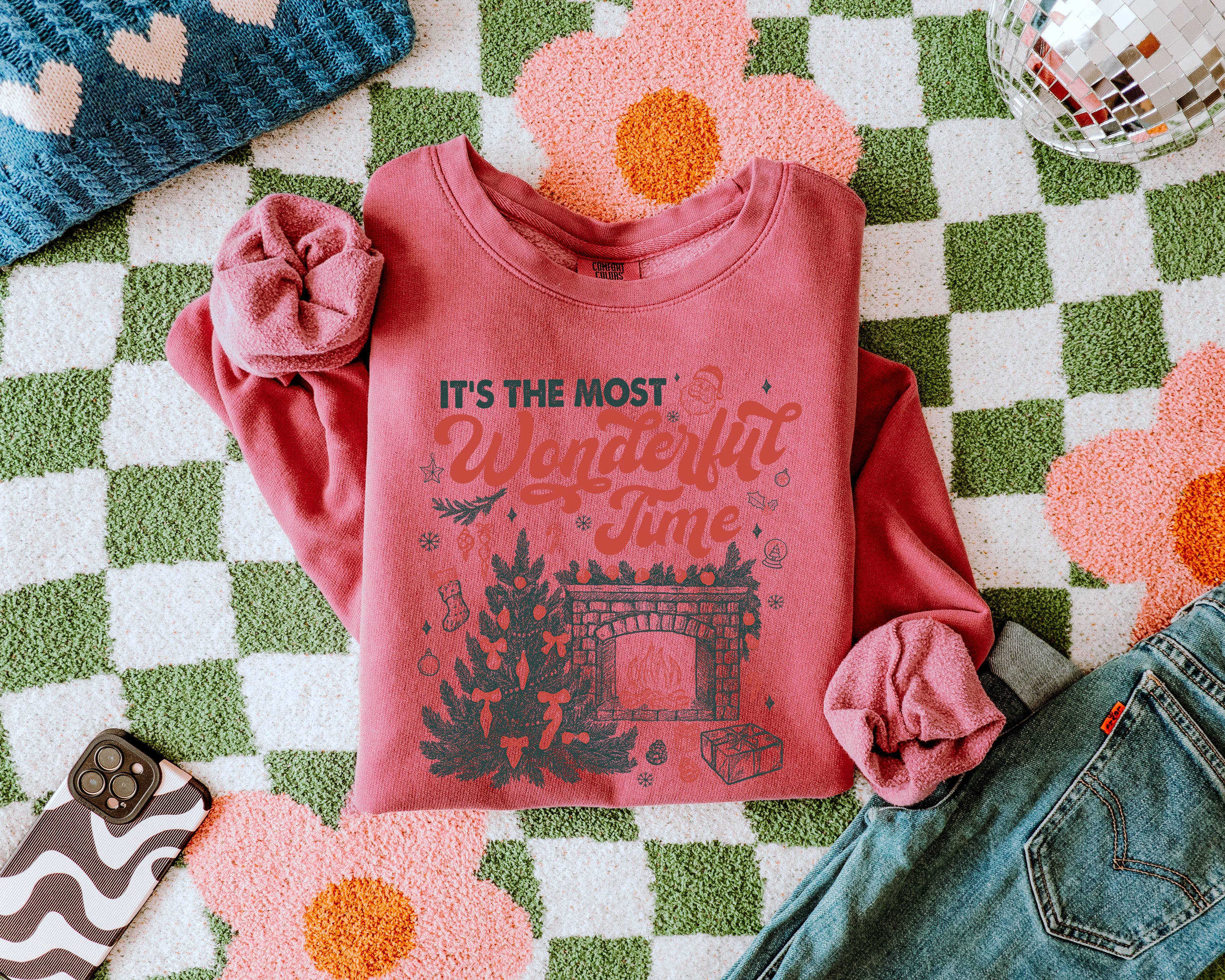 It's the most wonderful time Merry Christmas Holiday Winter Fall Inspirational Garment Dyed Comfort Colors Sweatshirt