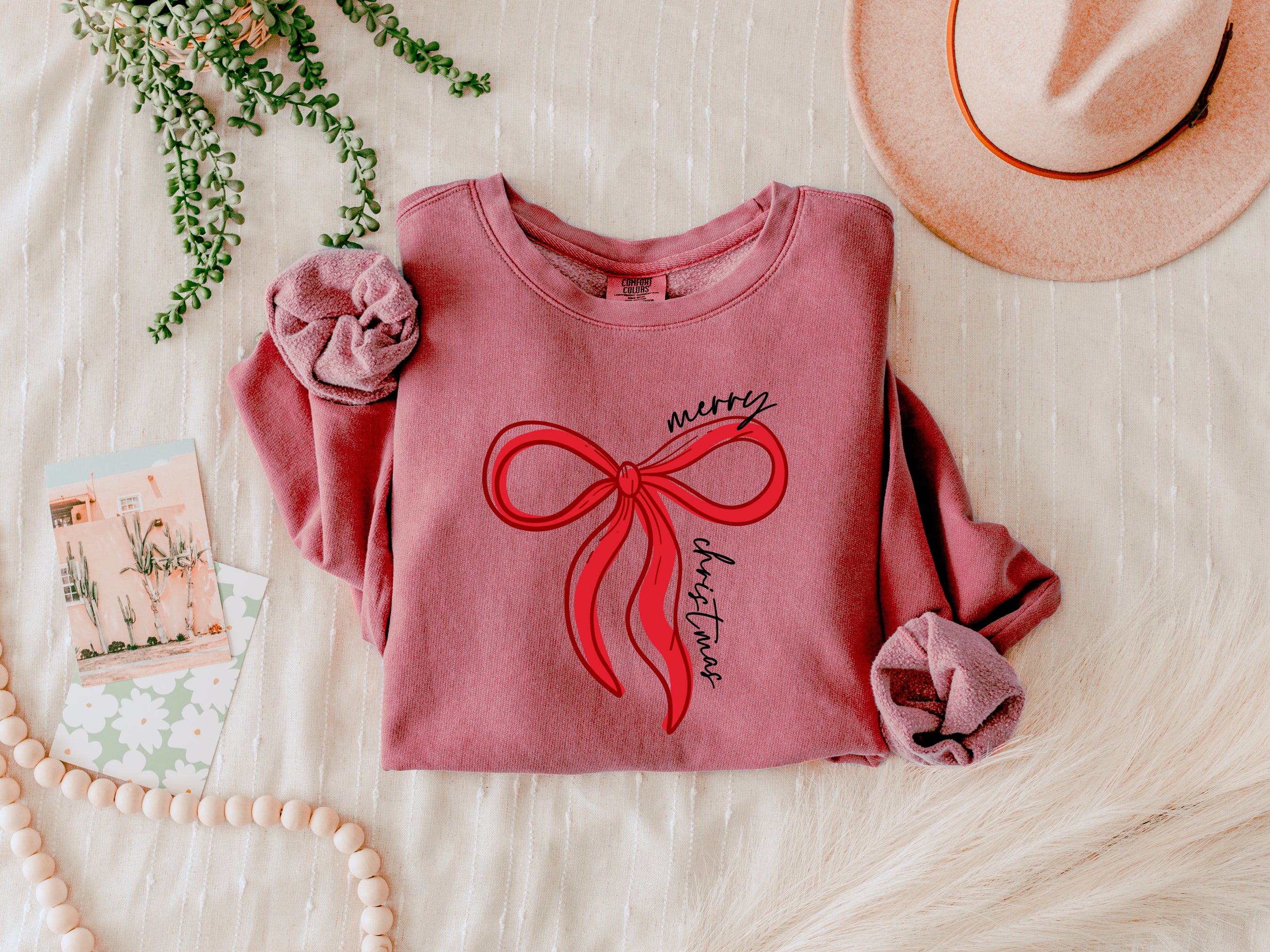 Merry Christmas Tree Holiday Winter Fall Inspirational Garment Dyed Comfort Colors Sweatshirt (Merry)