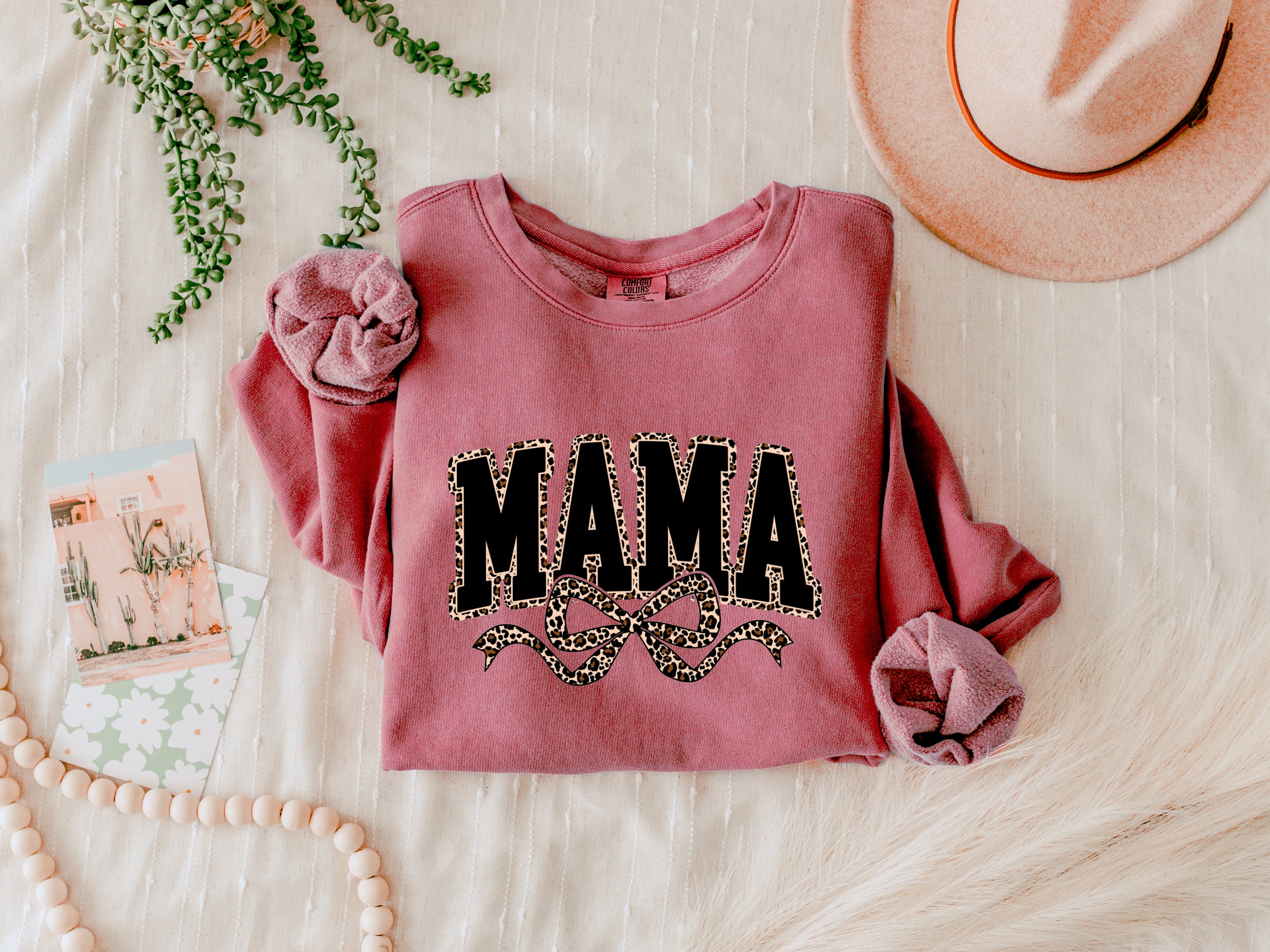 Mama Garment Dyed Comfort Colors Sweatshirt (Leopard Ribbon)