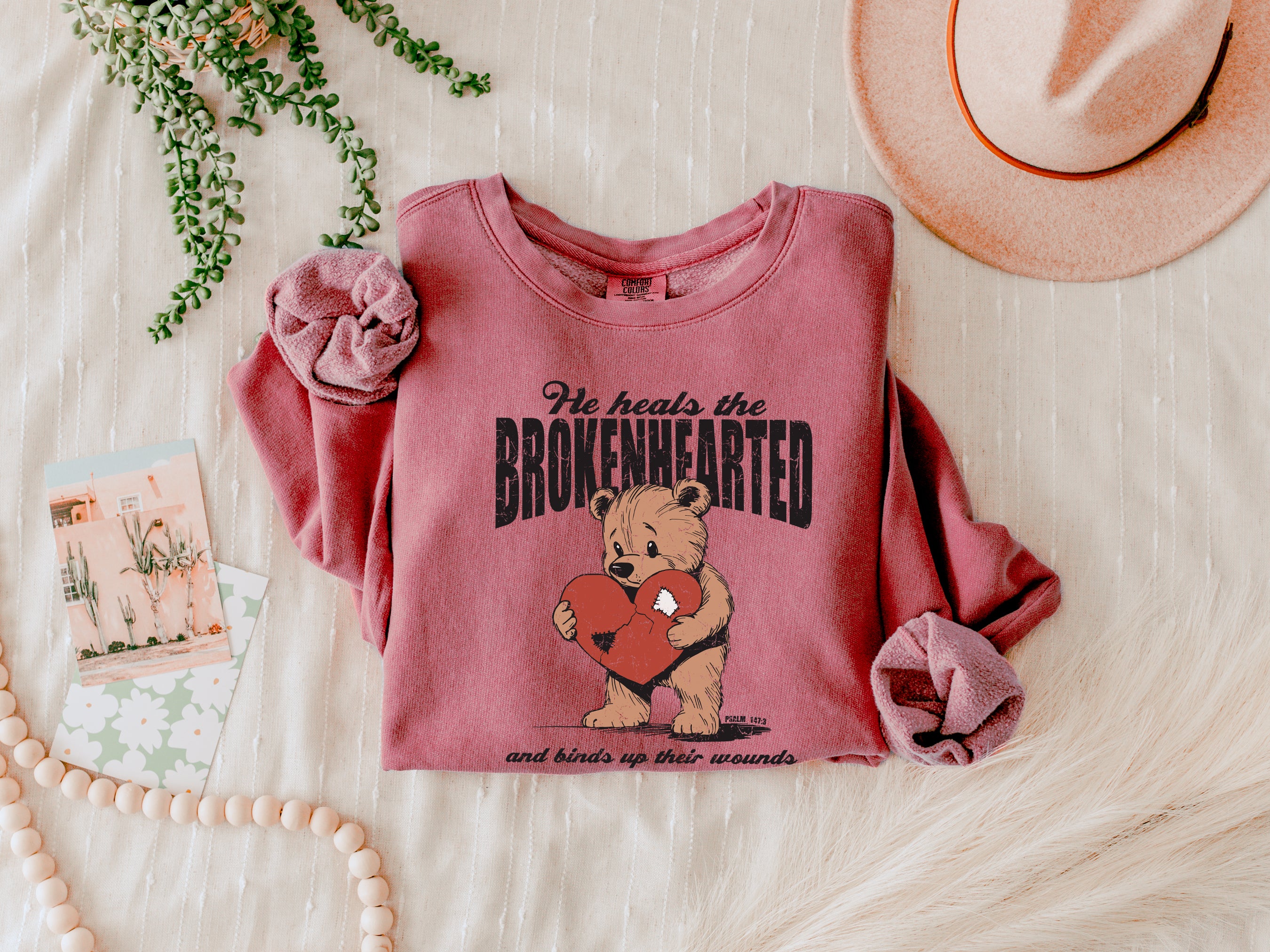 He heals the brokenhearted Inspirational Christian Garment Dyed Comfort Colors Sweatshirt