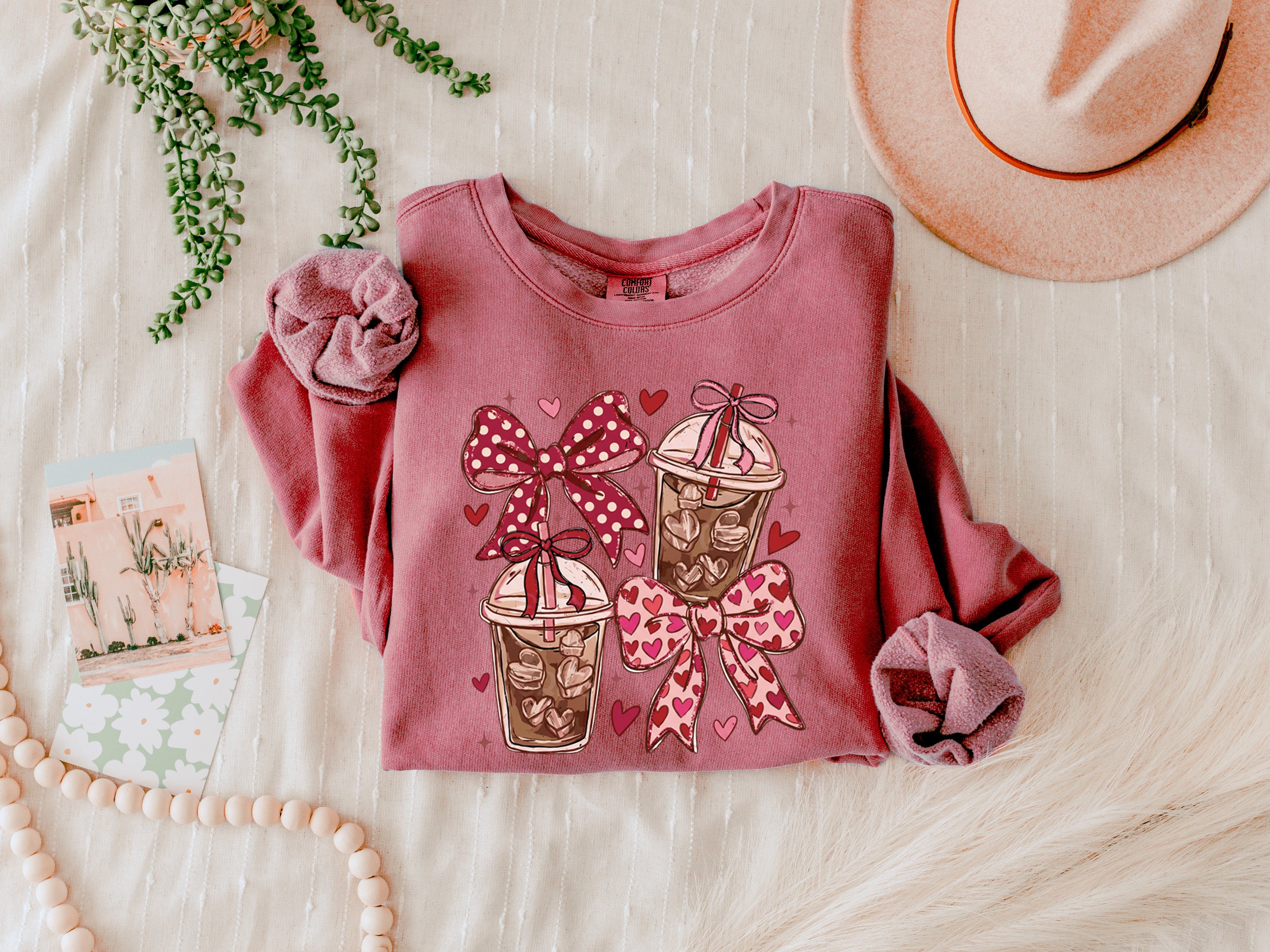 Coffee Iced Lattee Valentine's Day Garment Dyed Comfort Colors Sweatshirt