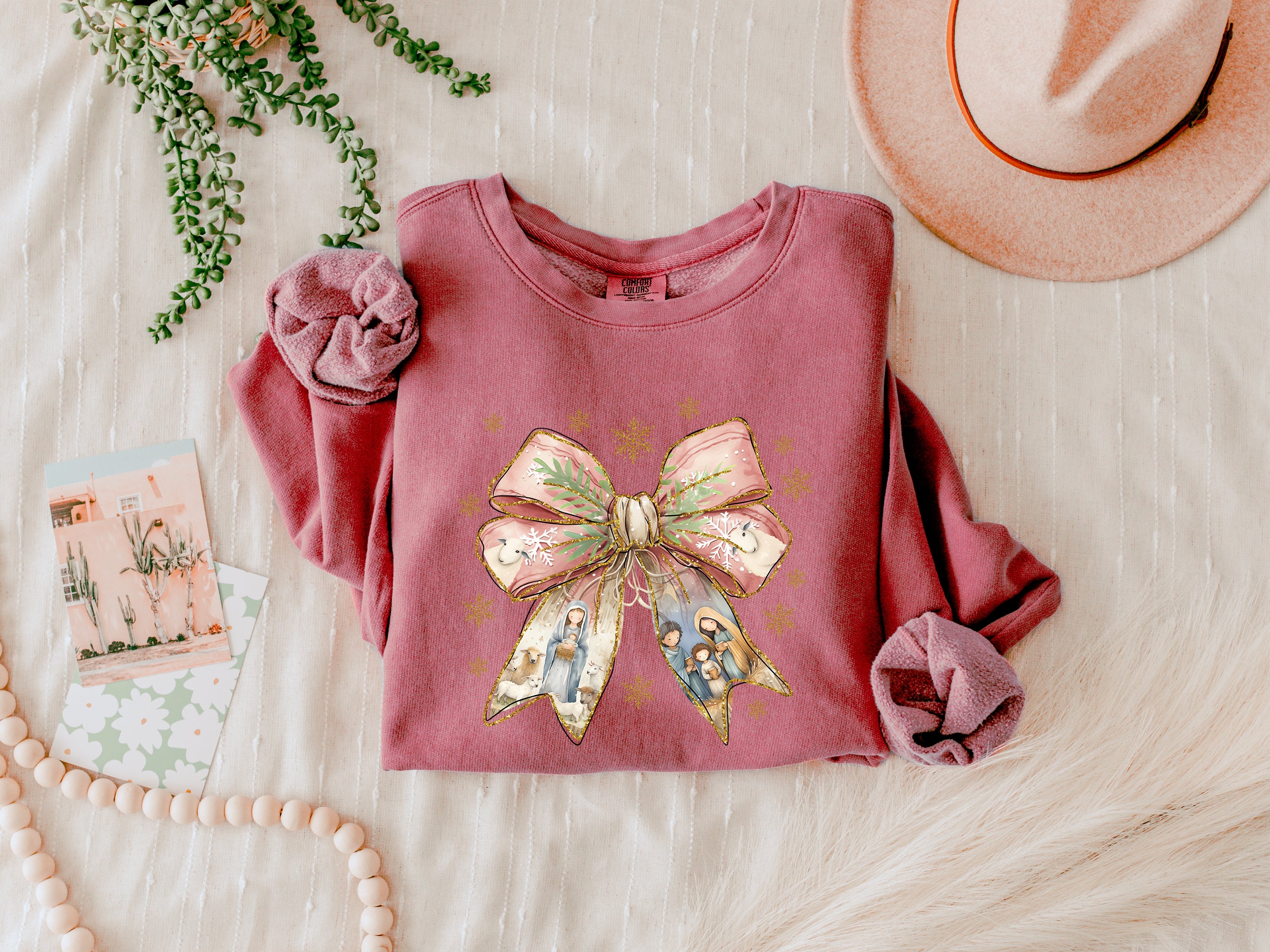 Christmas Ribbon Christian inspirational Garment Dyed Comfort Colors Sweatshirt