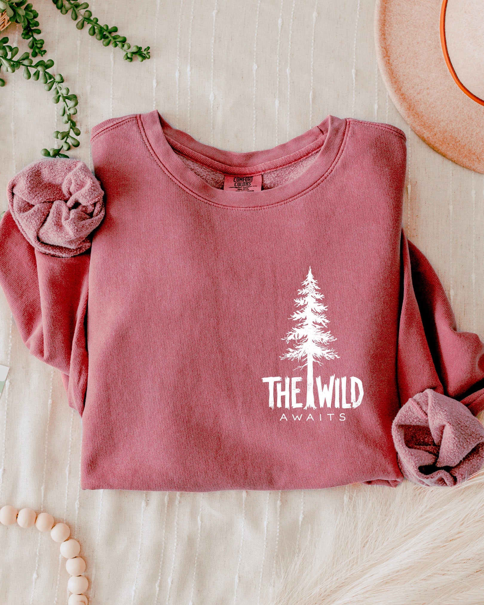 The Wild Awaits Mountain Nature Comfort Colors Garment-Dyed 100% Cotton Lightweight Sweatshirt – Camping & Hiking Outdoor Graphic