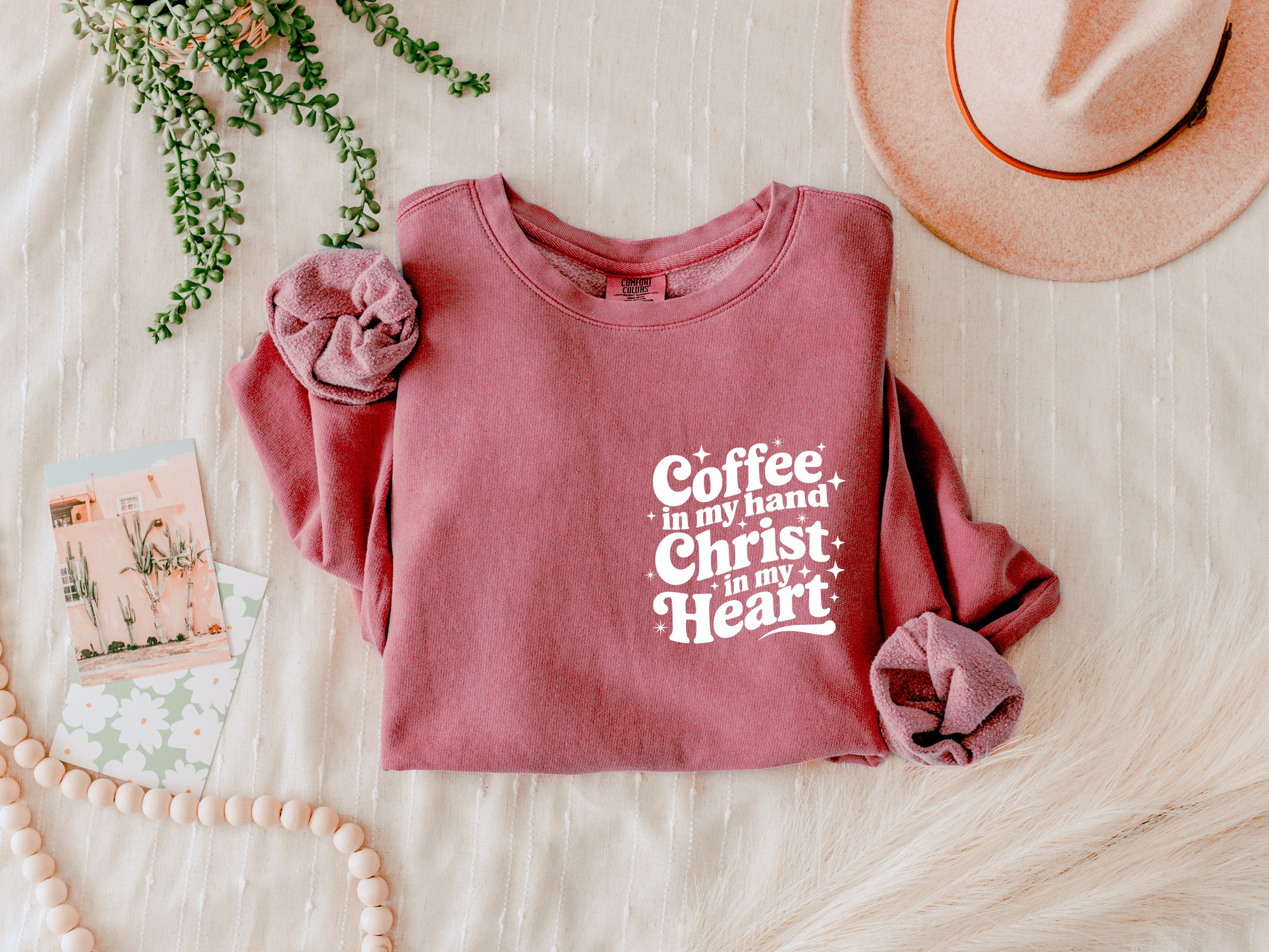 Coffee in my hand Christ in my heart Inspirational Christian Garment Dyed Comfort Colors Sweatshirt