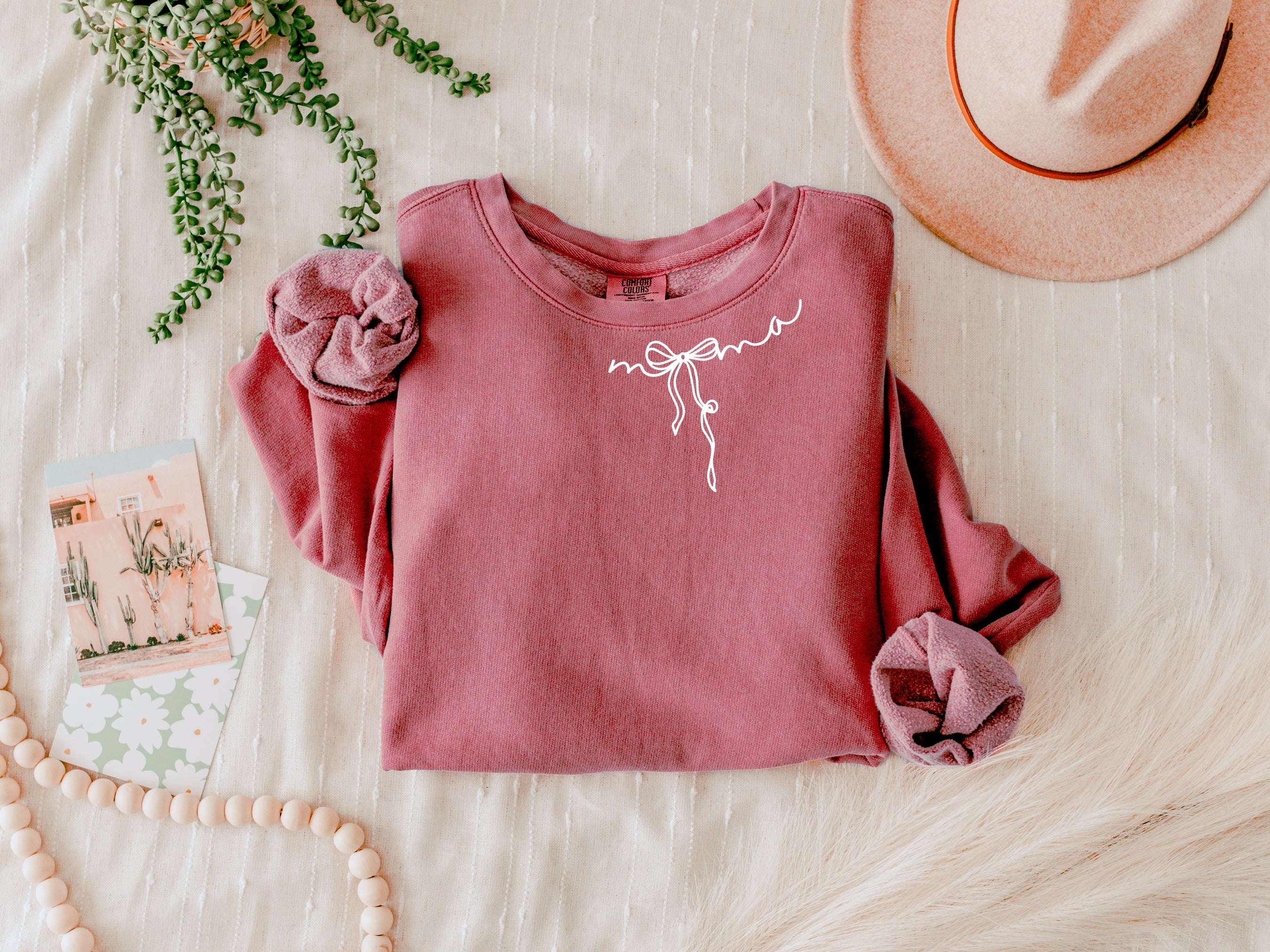 Mama Ribbon Garment Dyed Comfort Colors Sweatshirt (Neck around)