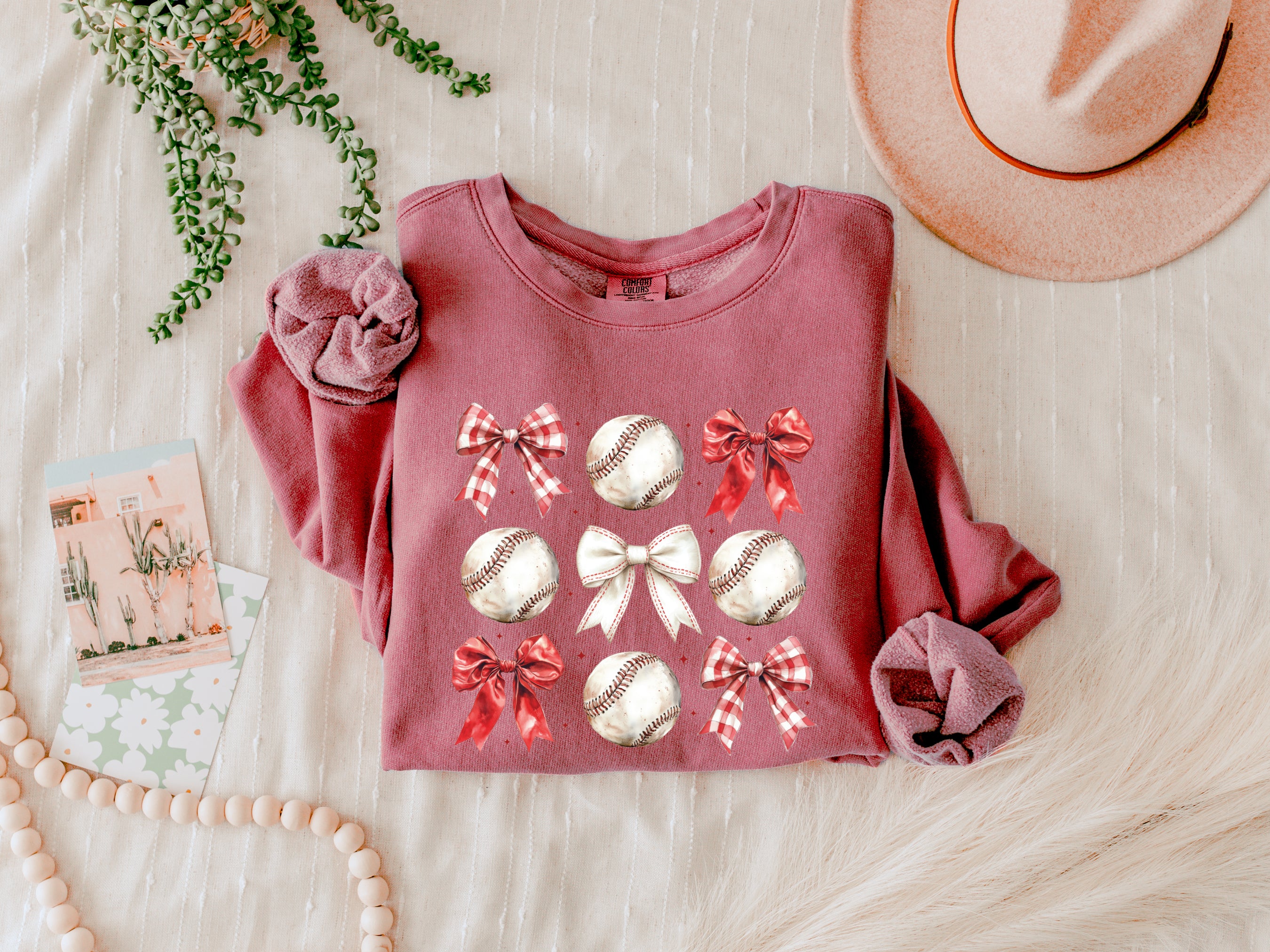 Baseball Mom Baseball Sports Garment Dyed Comfort Colors Sweatshirt (red ribbon and baseball)