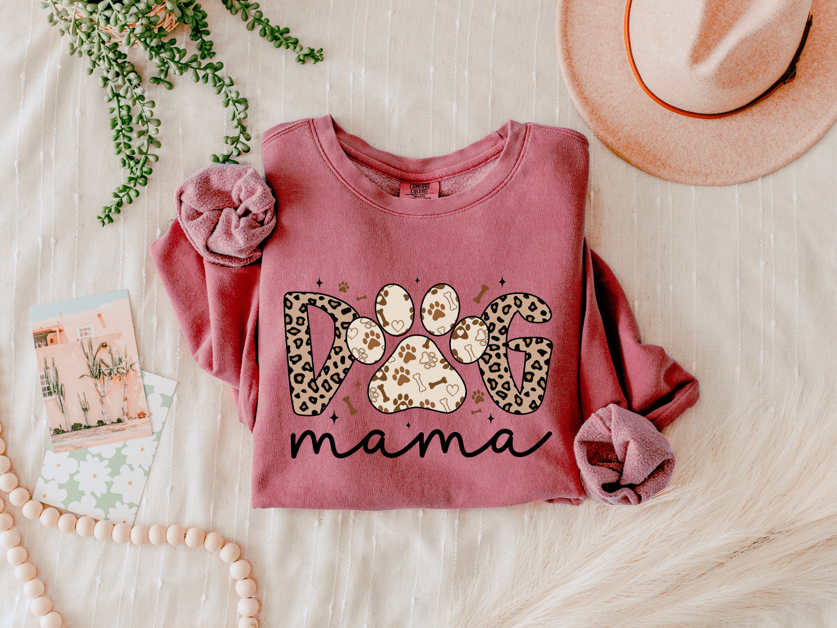 Dog mom Fall Garment Dyed Comfort Colors Sweatshirt (Leopard)