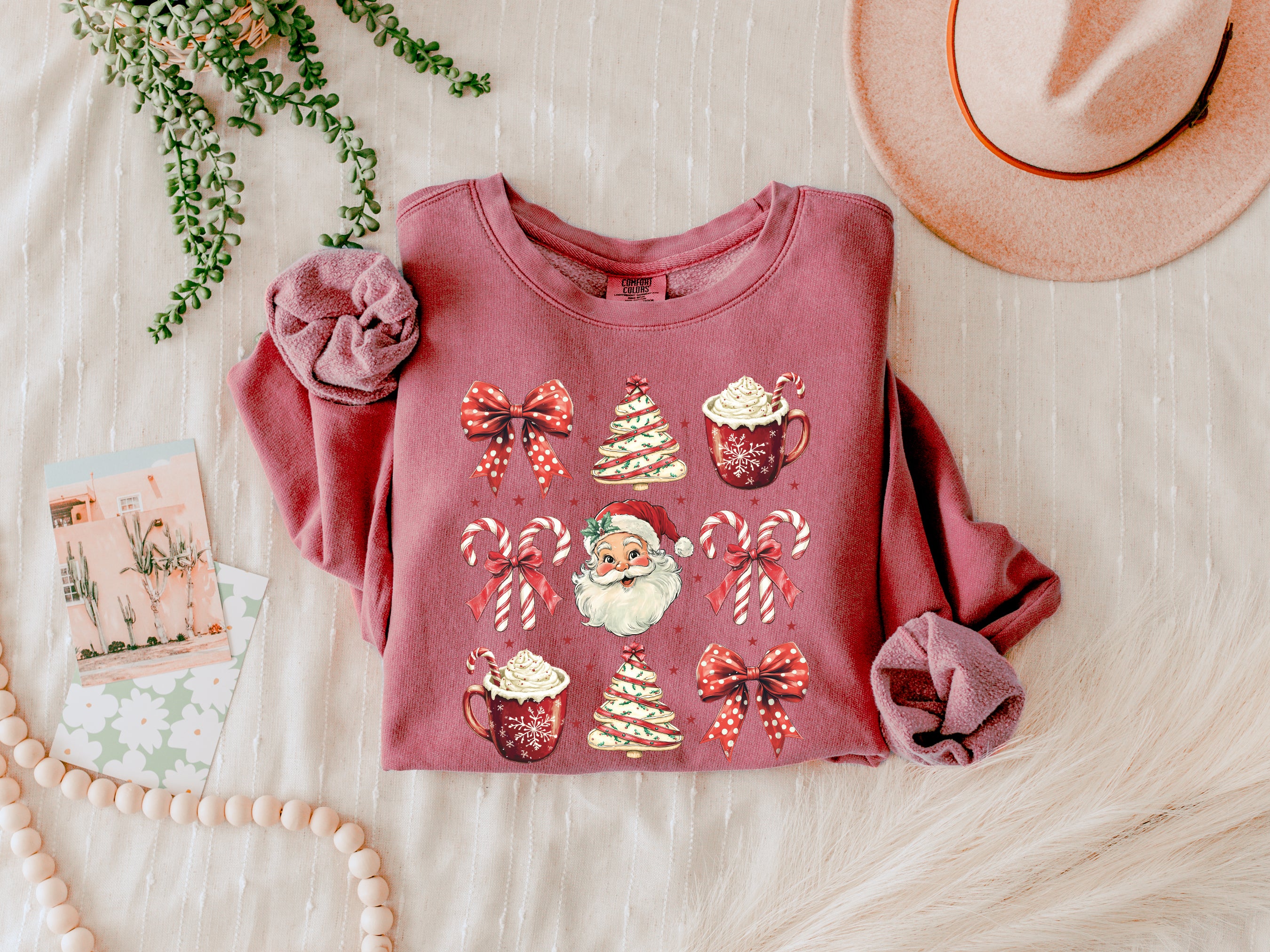 Merry Christmas Tree Santa Hot chocolate Holiday Winter Fall Inspirational Garment Dyed Comfort Colors Sweatshirt