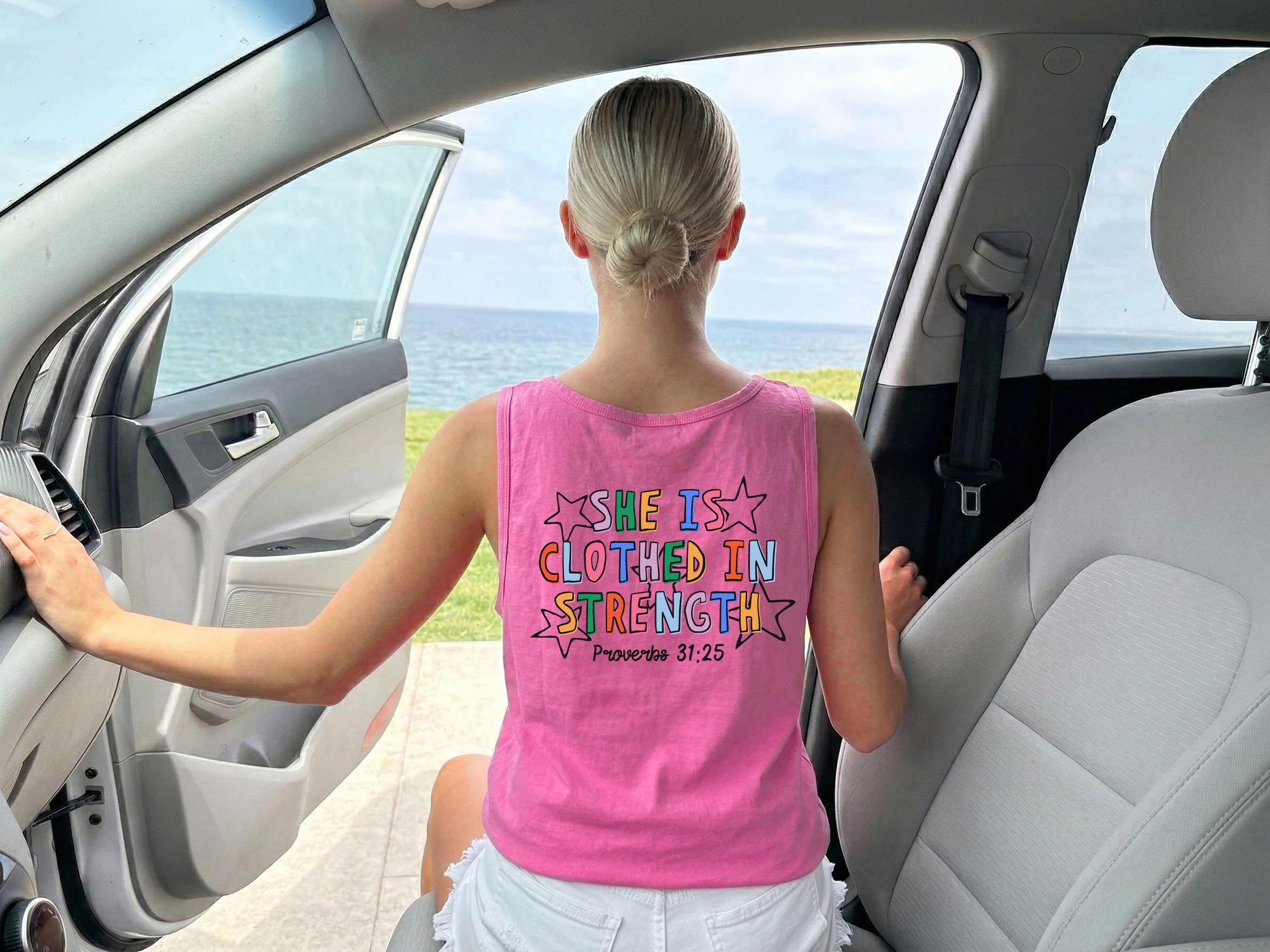 Clothed in Strength Proverbs Christian Comfort Colors Tank Top Faith Bible Jesus