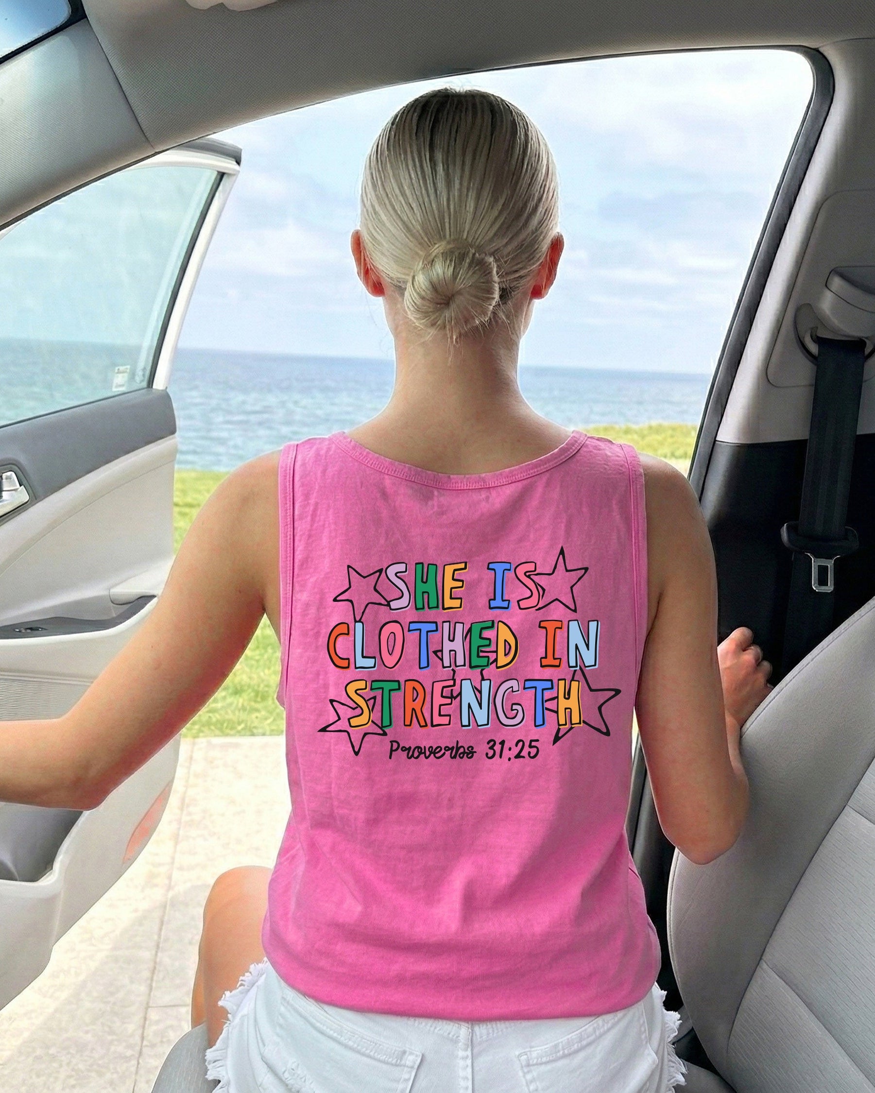 Clothed in Strength Proverbs Christian Comfort Colors Tank Top Faith Bible Jesus