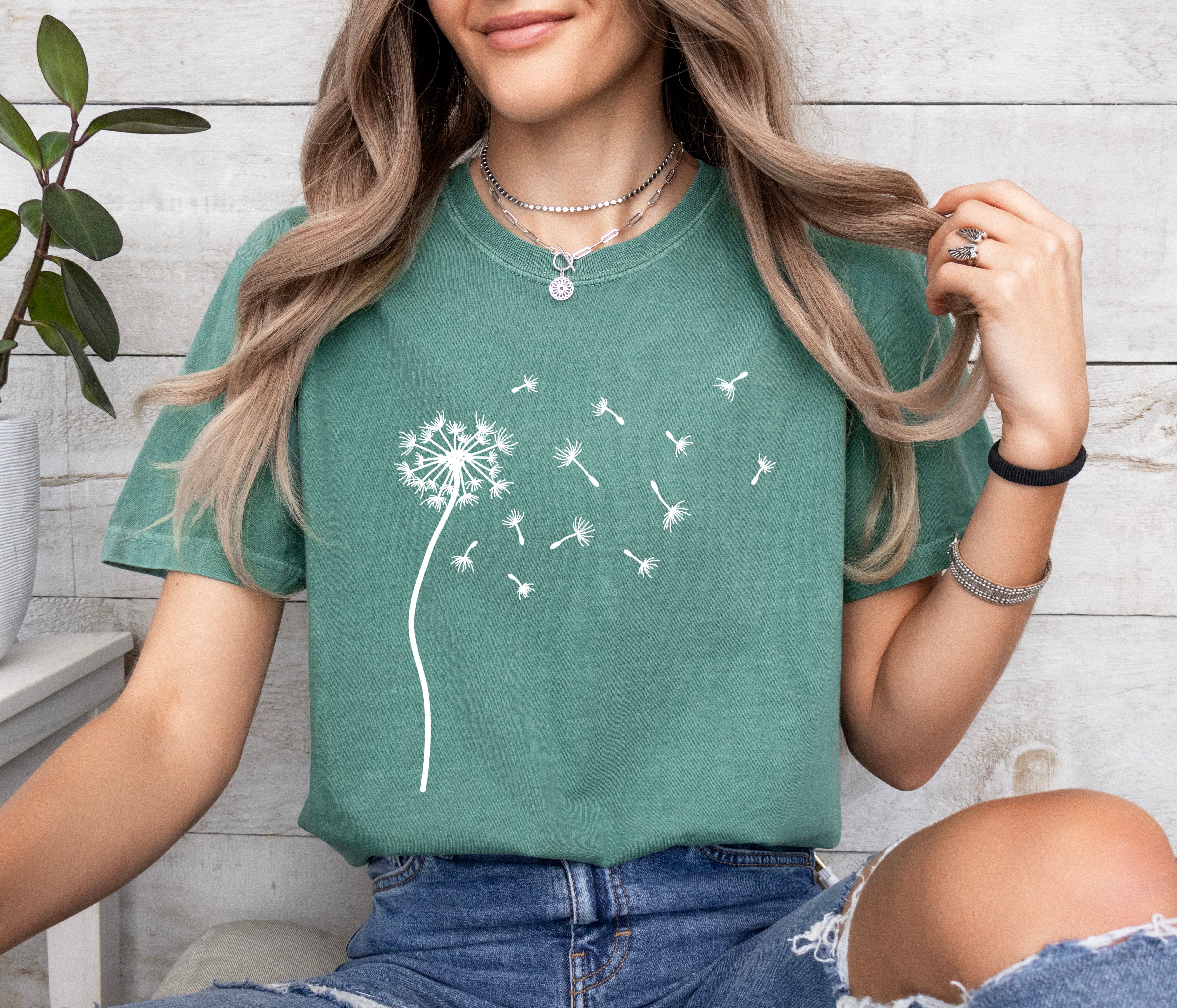 Dandelion Botanical wildflowers Garment Dyed T Shirt