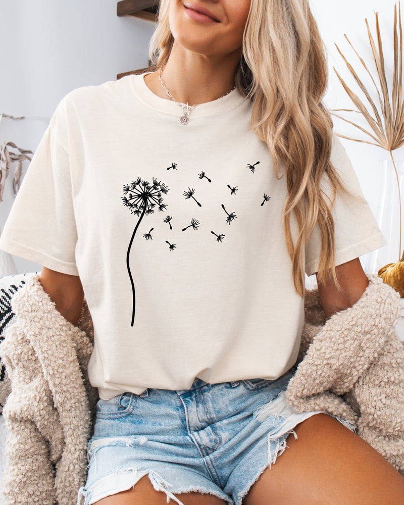 Dandelion Botanical wildflowers Garment Dyed T Shirt