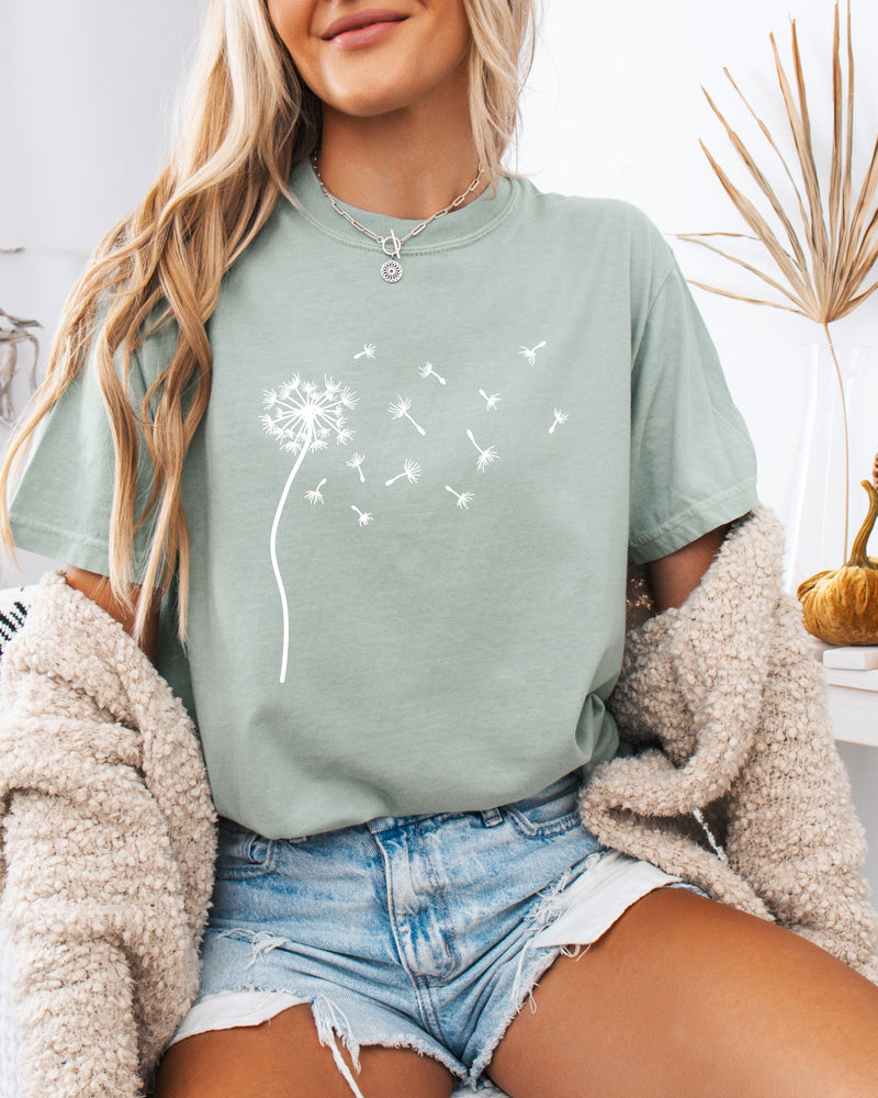 Dandelion Botanical wildflowers Garment Dyed T Shirt