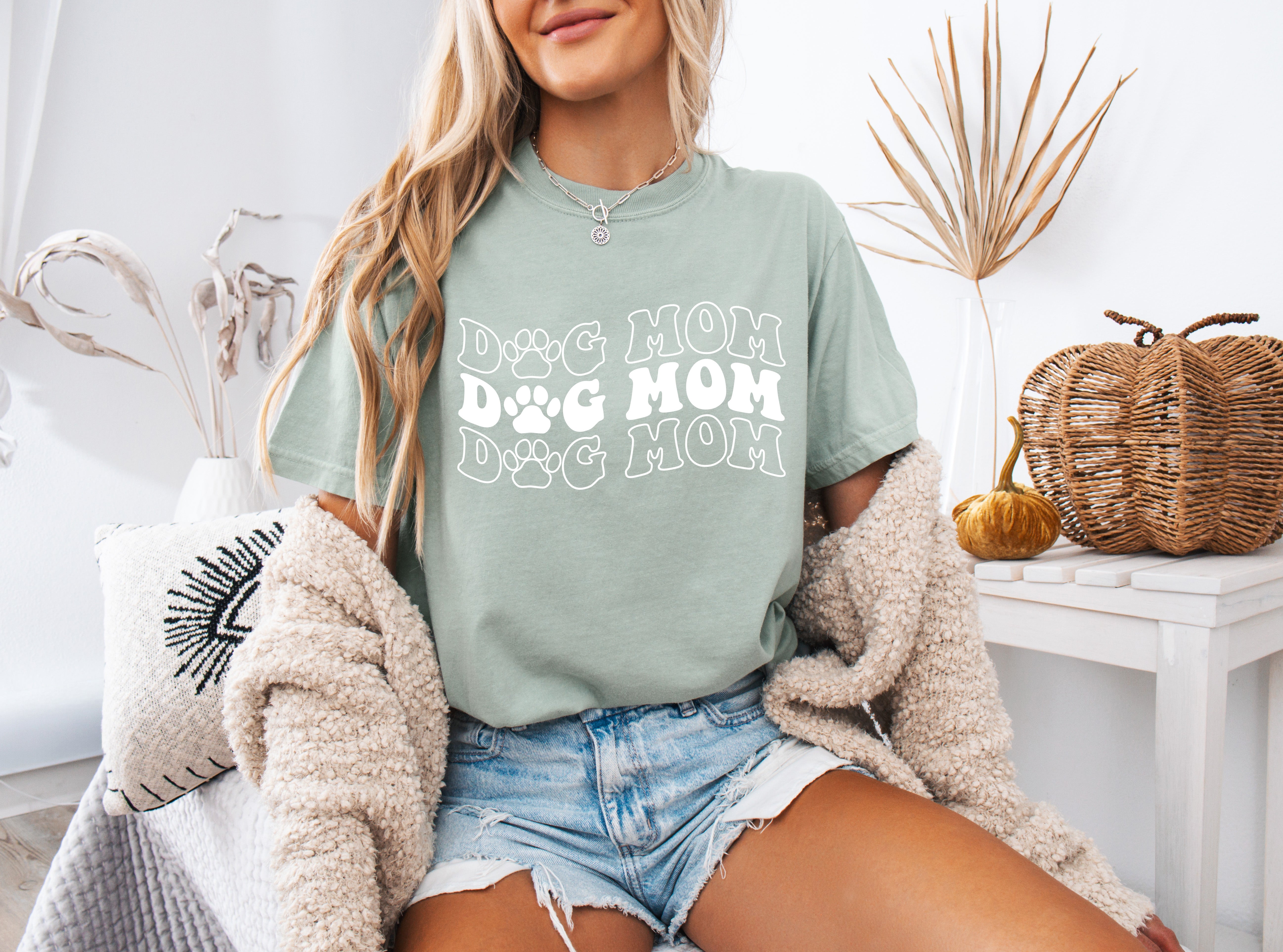 Dog Mom Comfort Colors T Shirt (Groovy repeat font)