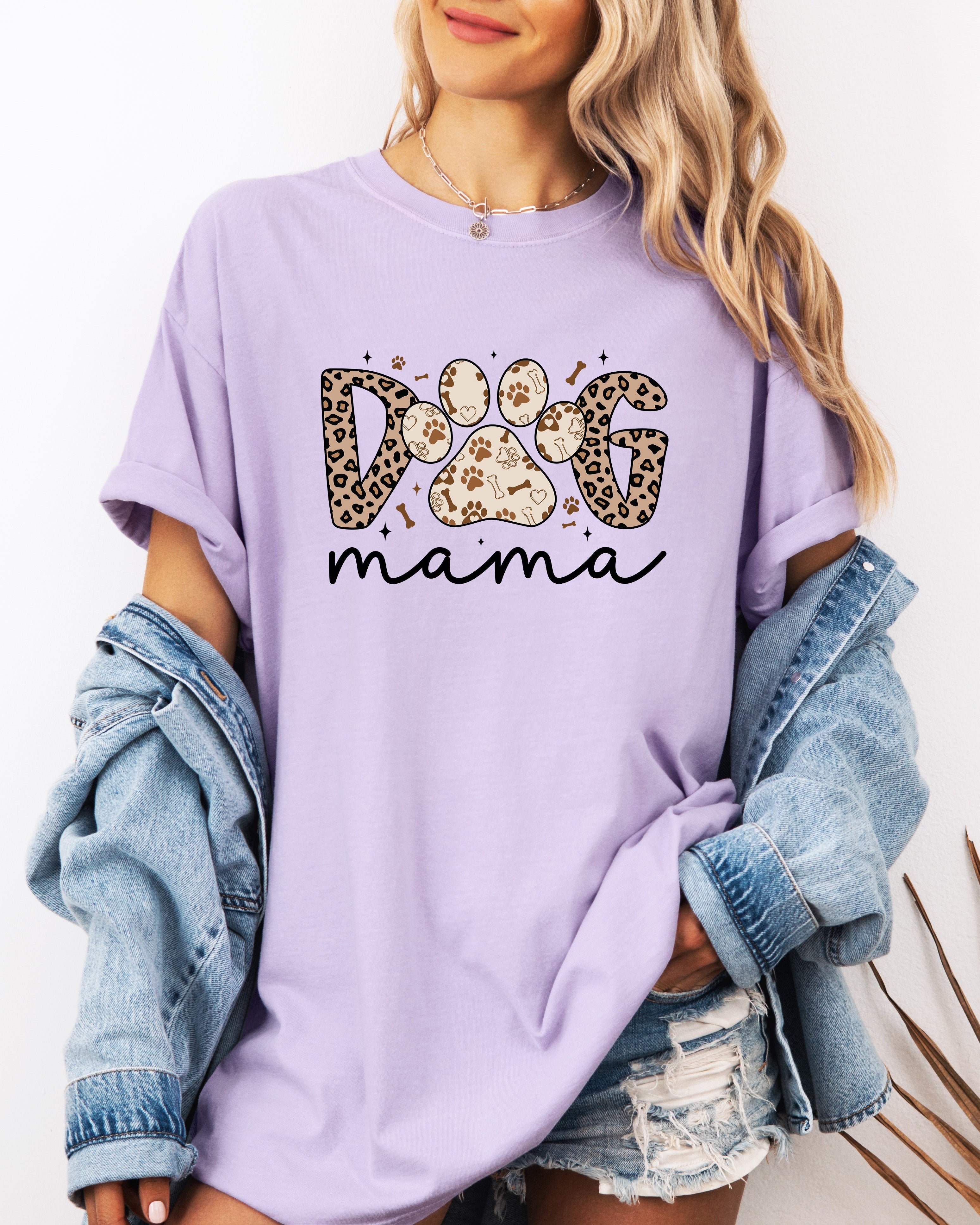 Dog Mom Comfort Fall Colors Garment Dyed T Shirt (Leopard)