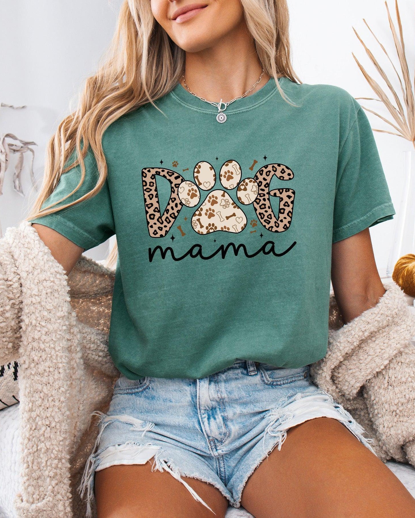 Dog Mom Comfort Fall Colors Garment Dyed T Shirt (Leopard)