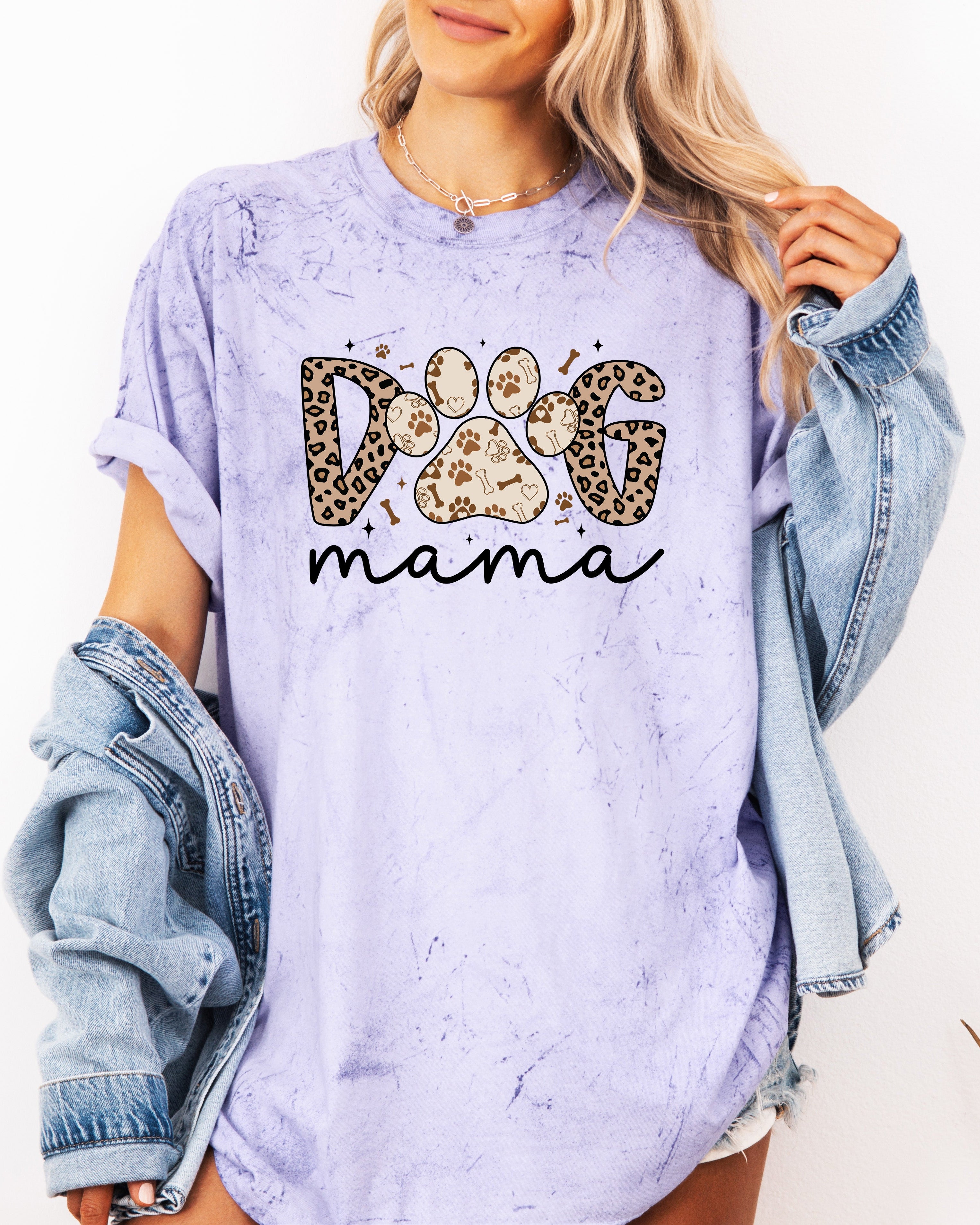 Dog Mom Comfort Fall Colors Garment Dyed T Shirt (Leopard)