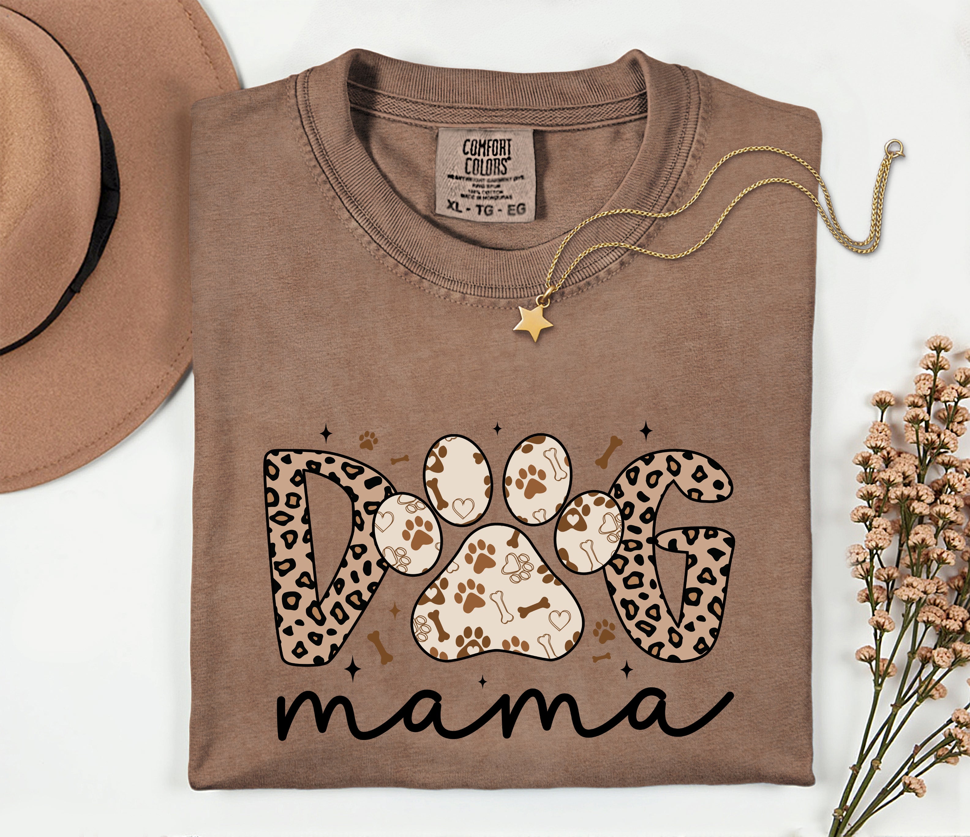 Dog Mom Comfort Fall Colors Garment Dyed T Shirt (Leopard)