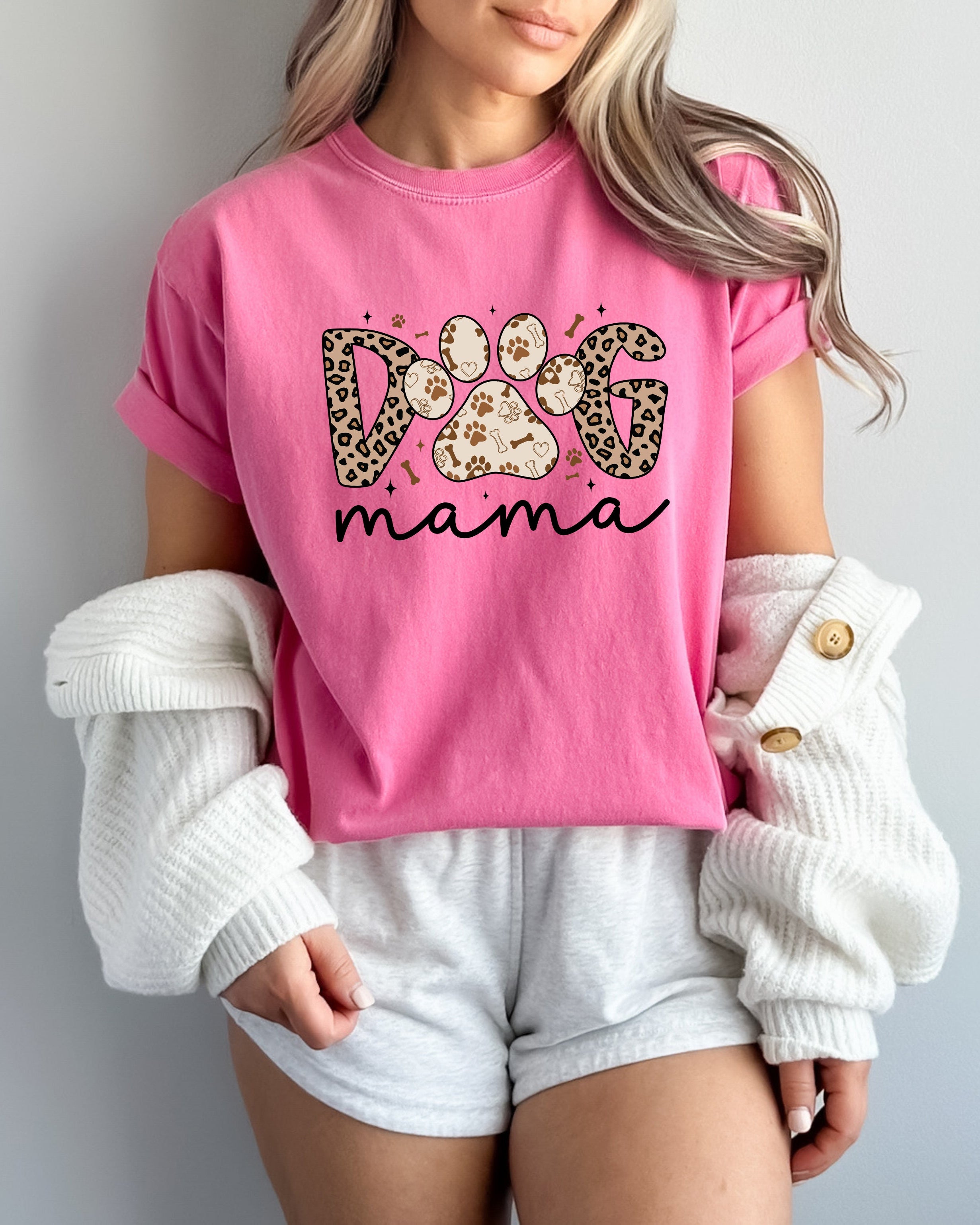 Dog Mom Comfort Fall Colors Garment Dyed T Shirt (Leopard)