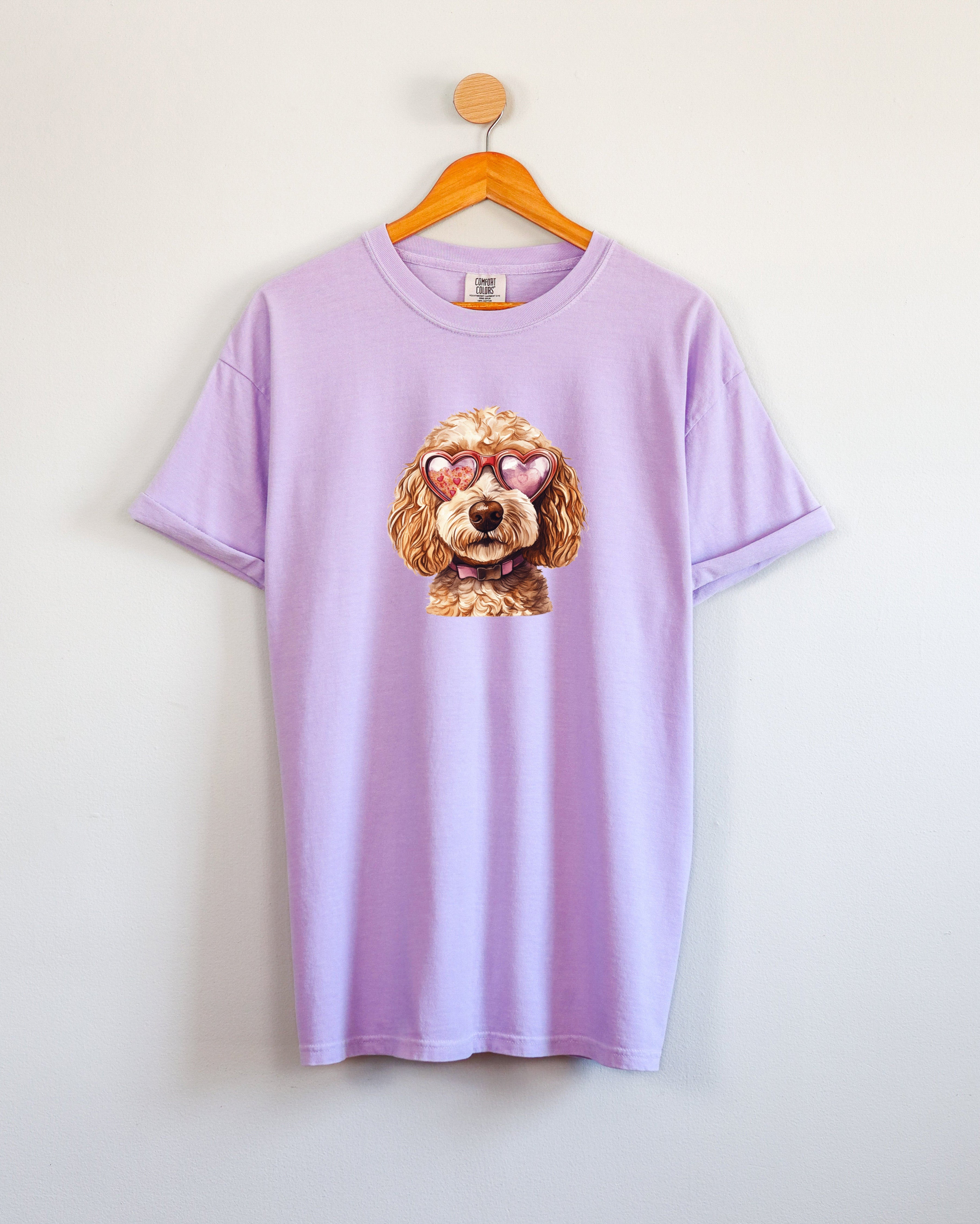 Golden Doodle Valentine's day Dog Mom Heart Comfort Colors Garment Dyed T Shirt (glasses)
