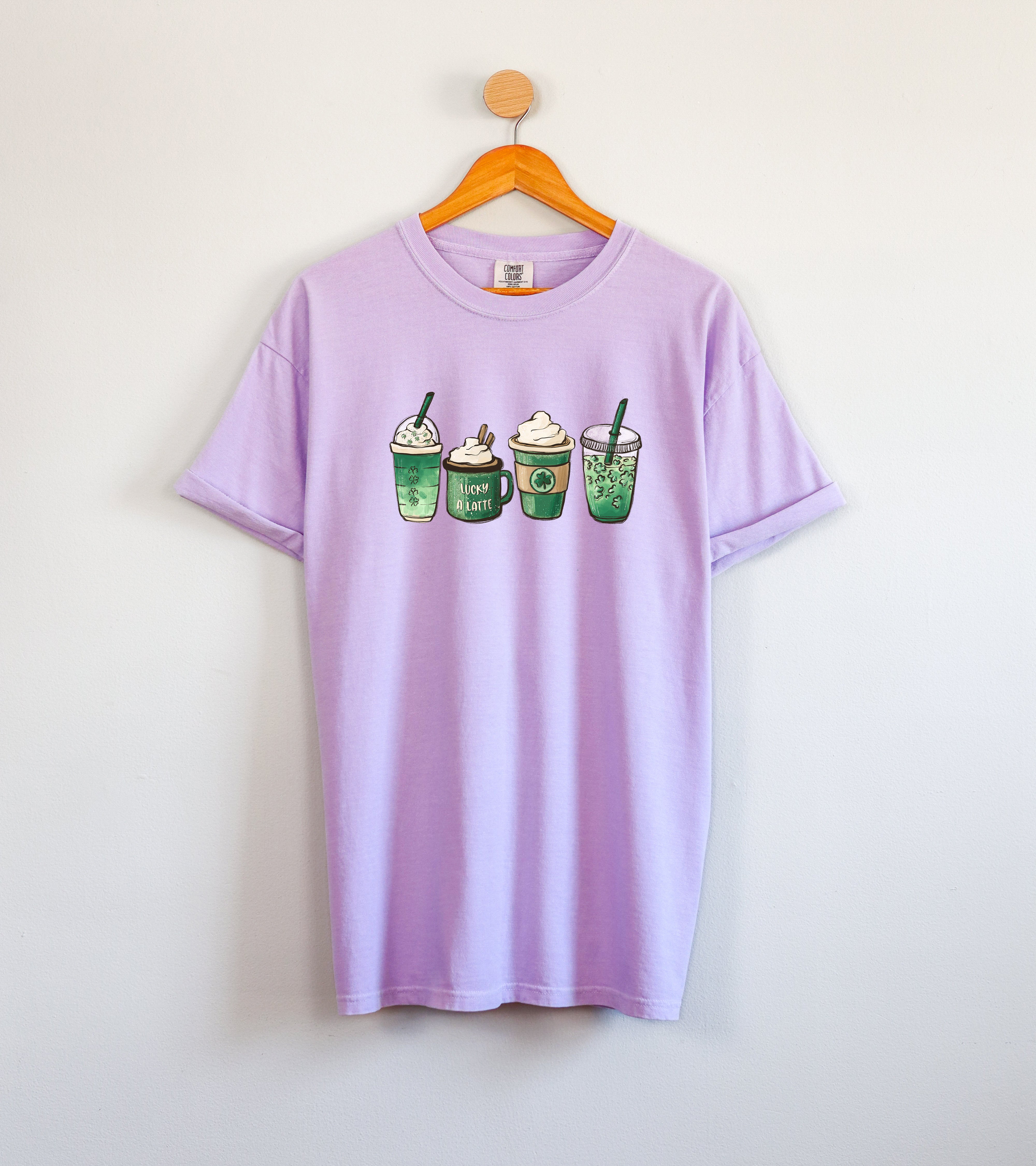 St. Patrick's day Lucky Latte Shamrock Matcha Coffee Comfort Colors T Shirt