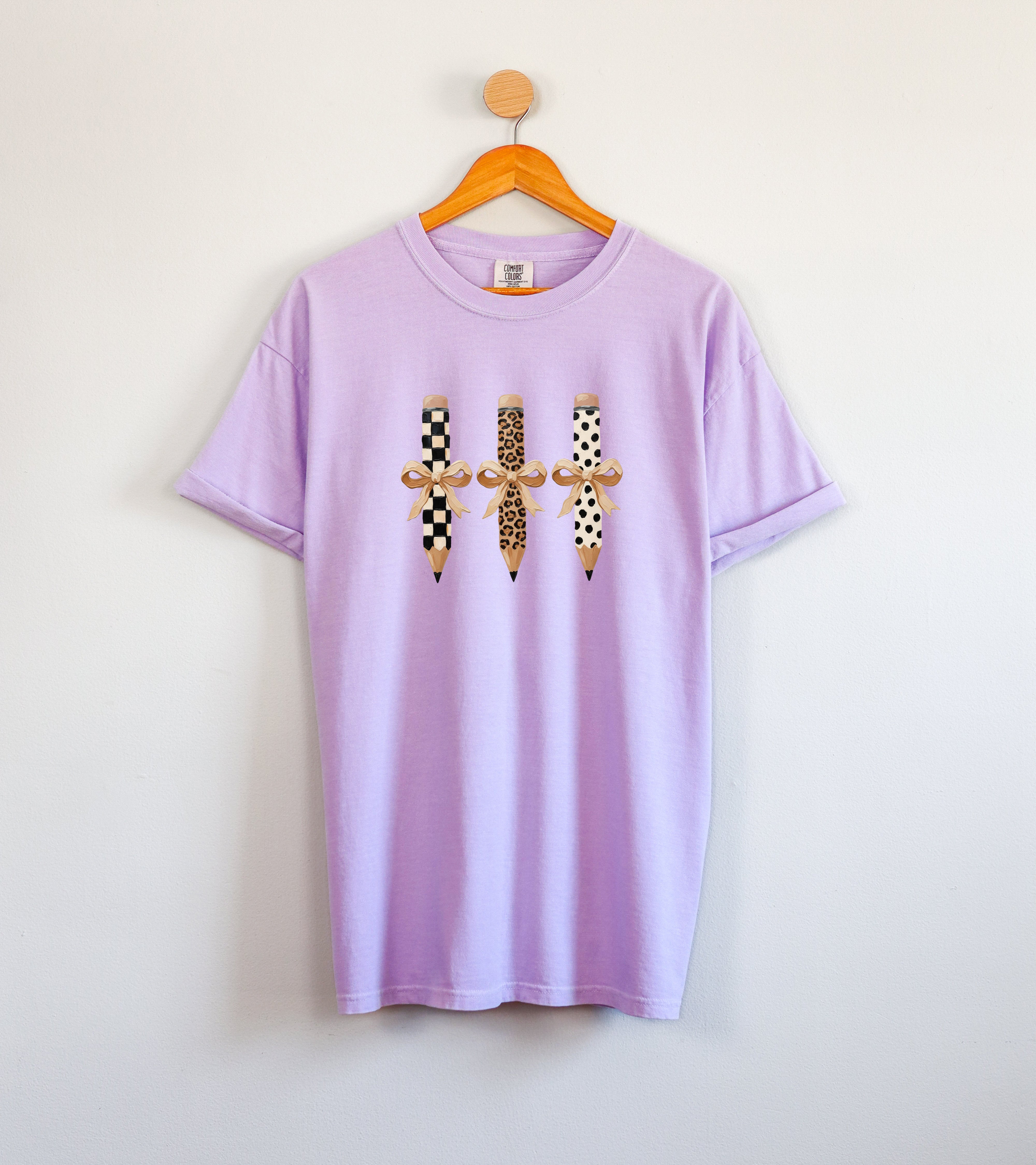 Teacher Pencils Plaid Dot Leopard Comfort Colors Garment-Dyed T-Shirt