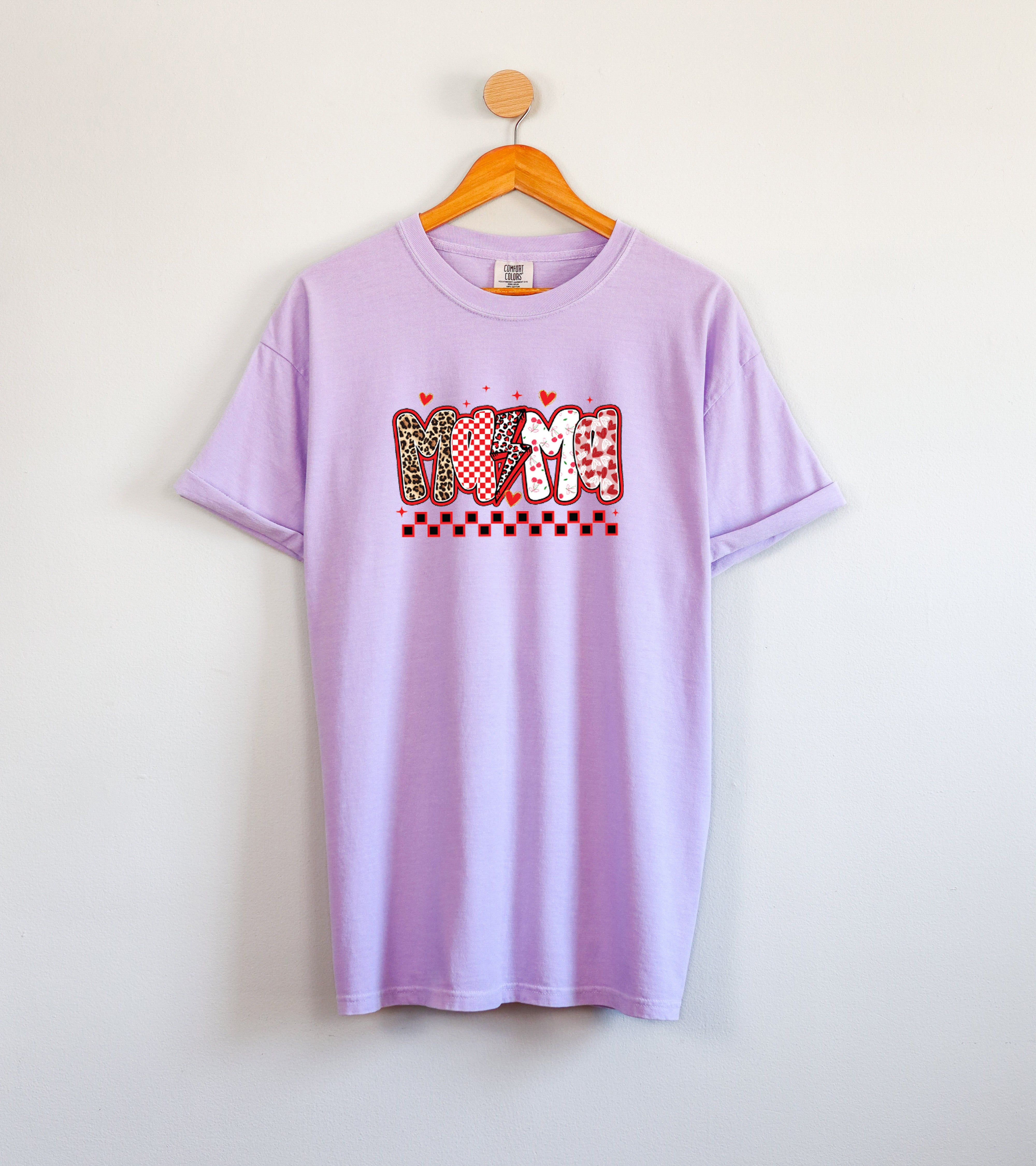 Mama Leopard Checkered Comfort Colors T Shirt