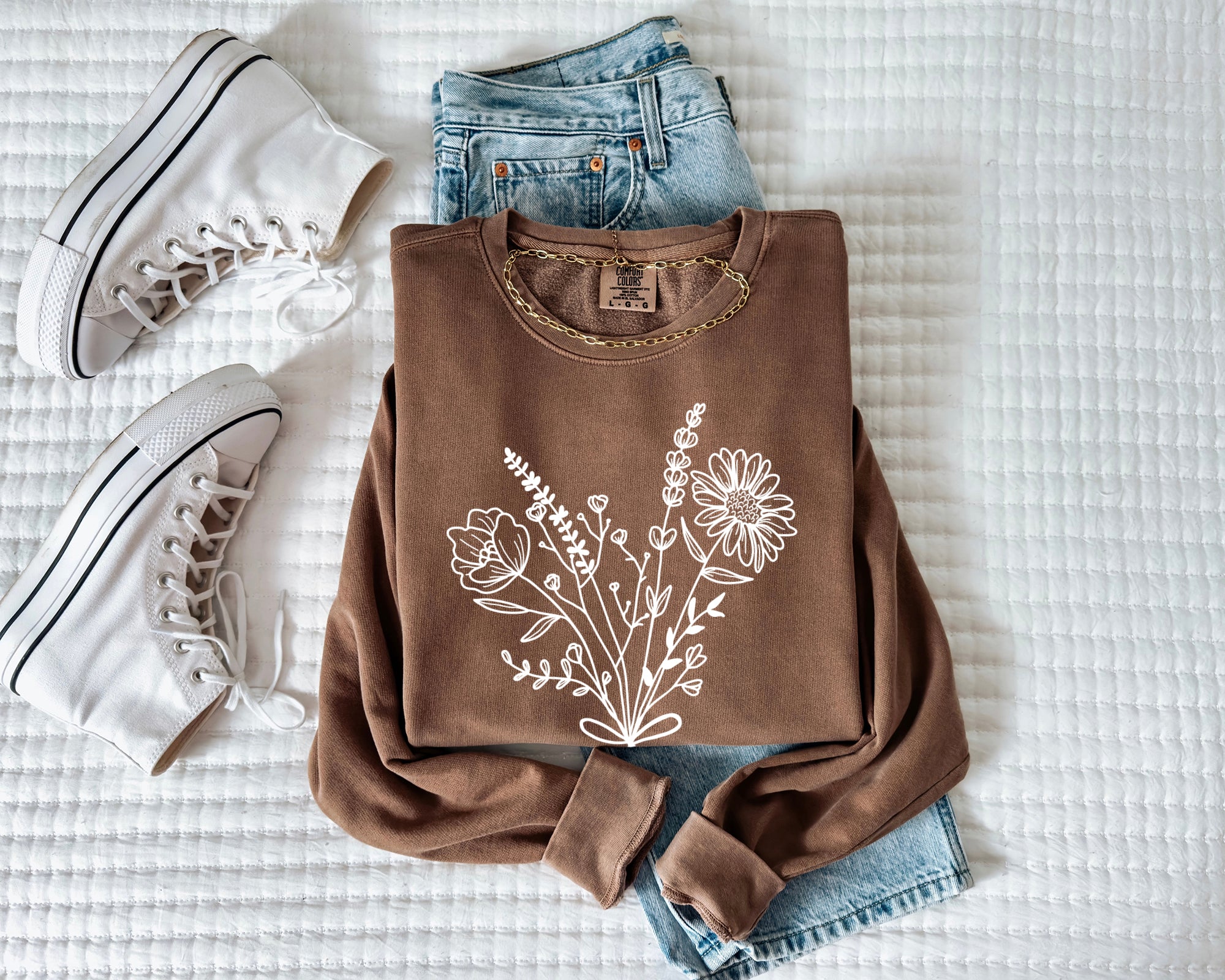 Botanical Floral Bouquet Garment Dyed Comfort Colors Sweatshirt