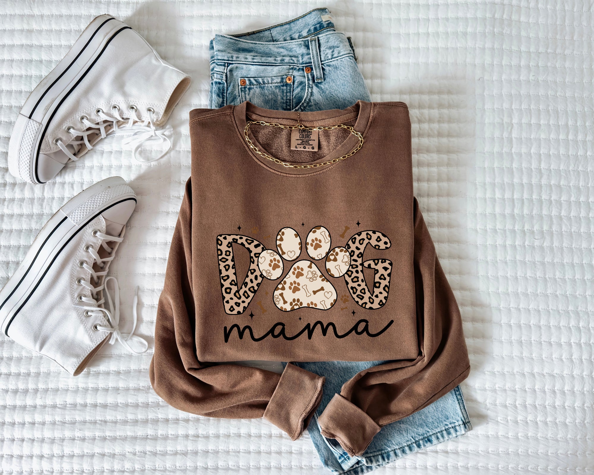 Dog mom Fall Garment Dyed Comfort Colors Sweatshirt (Leopard)