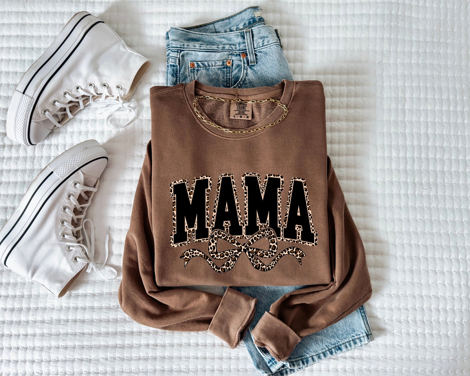 Mama Garment Dyed Comfort Colors Sweatshirt (Leopard Ribbon)