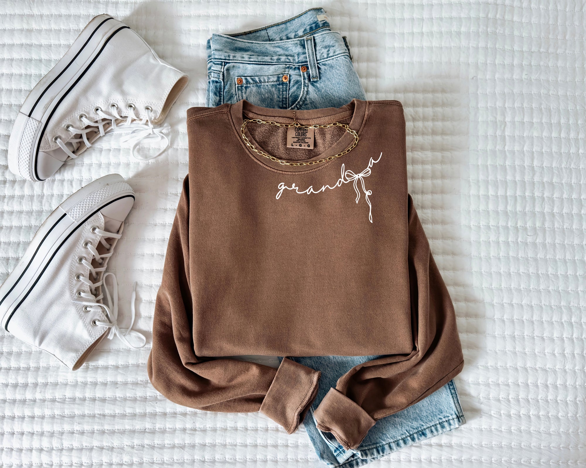 Grandma Ribbon Garment Dyed Comfort Colors Sweatshirt (neck around)
